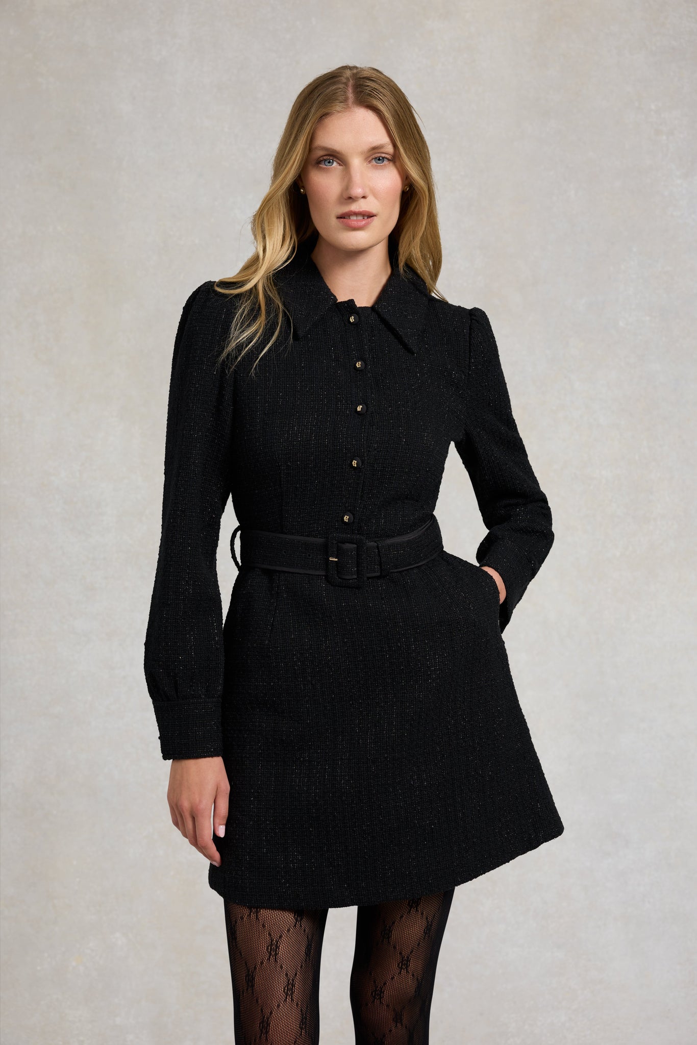 Alice Collared Mini Dress (Black Sparkle)