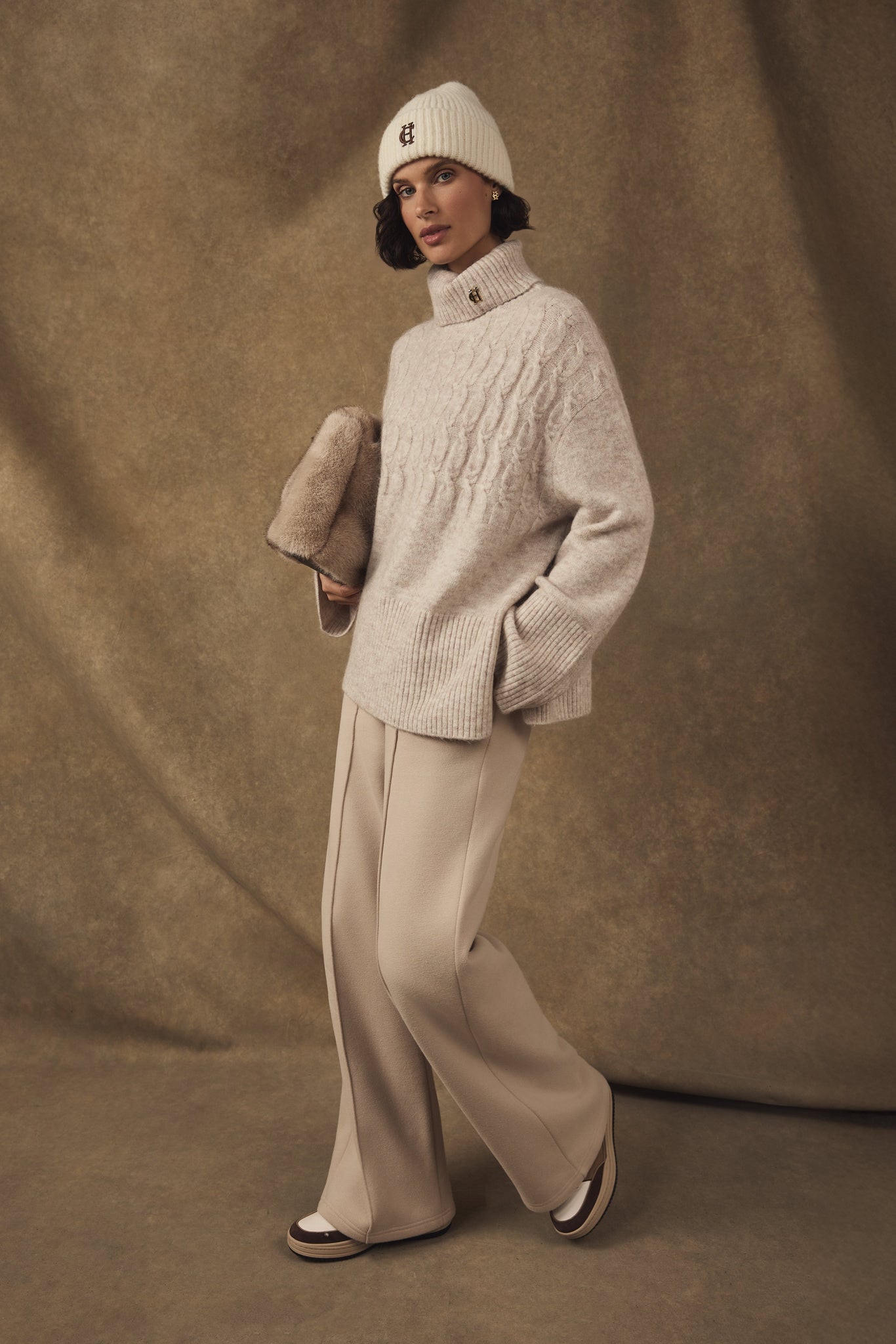 Antonia Cable Roll Neck Knit (Barley)