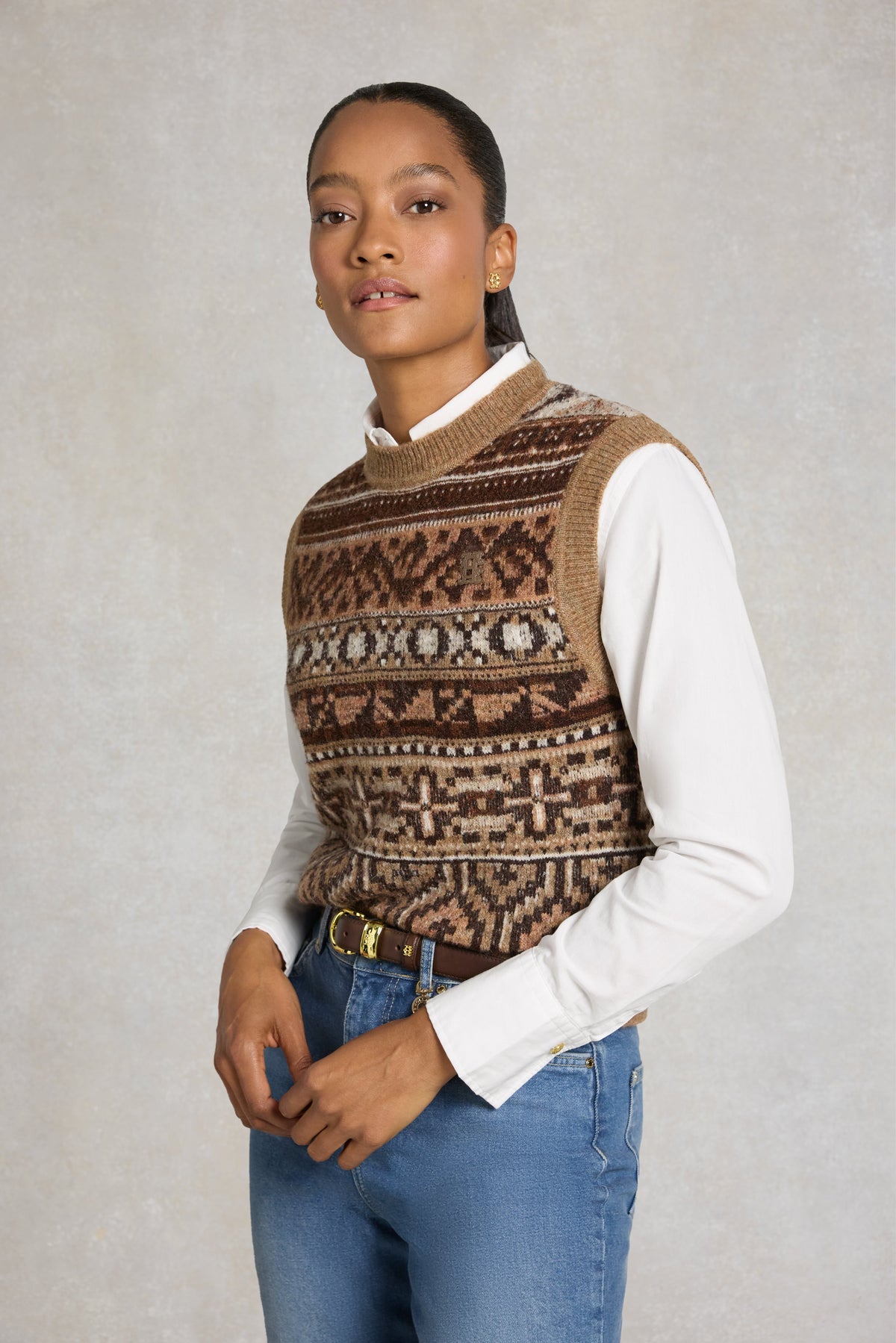 Arlington Knitted Tank (Camel Fairisle)
