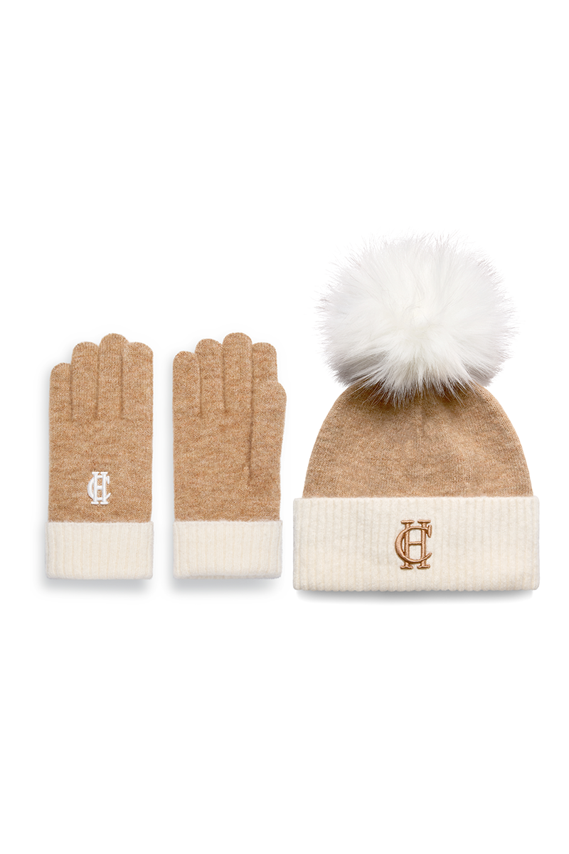 Chelsea Logo Bobble Hat & Glove Set (Camel)