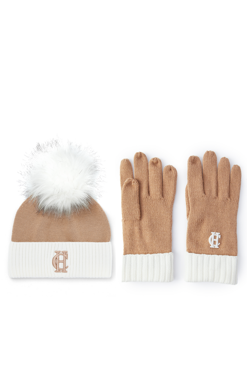 Chelsea Bobble Hat & Glove Set (Camel)