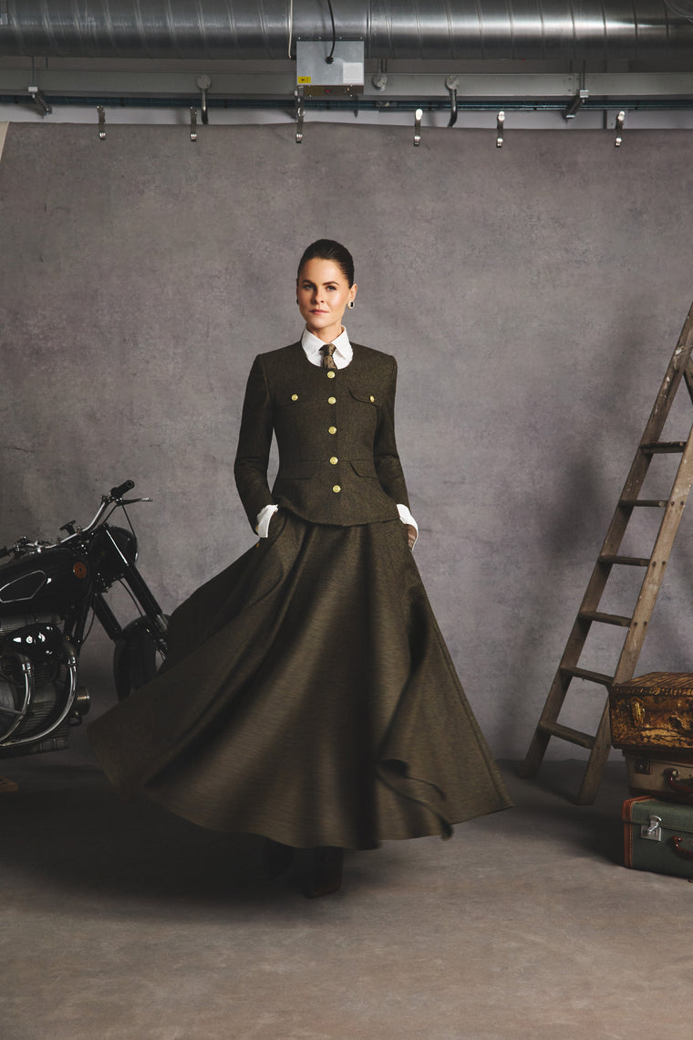 Jade's Dark Green Herringbone Look