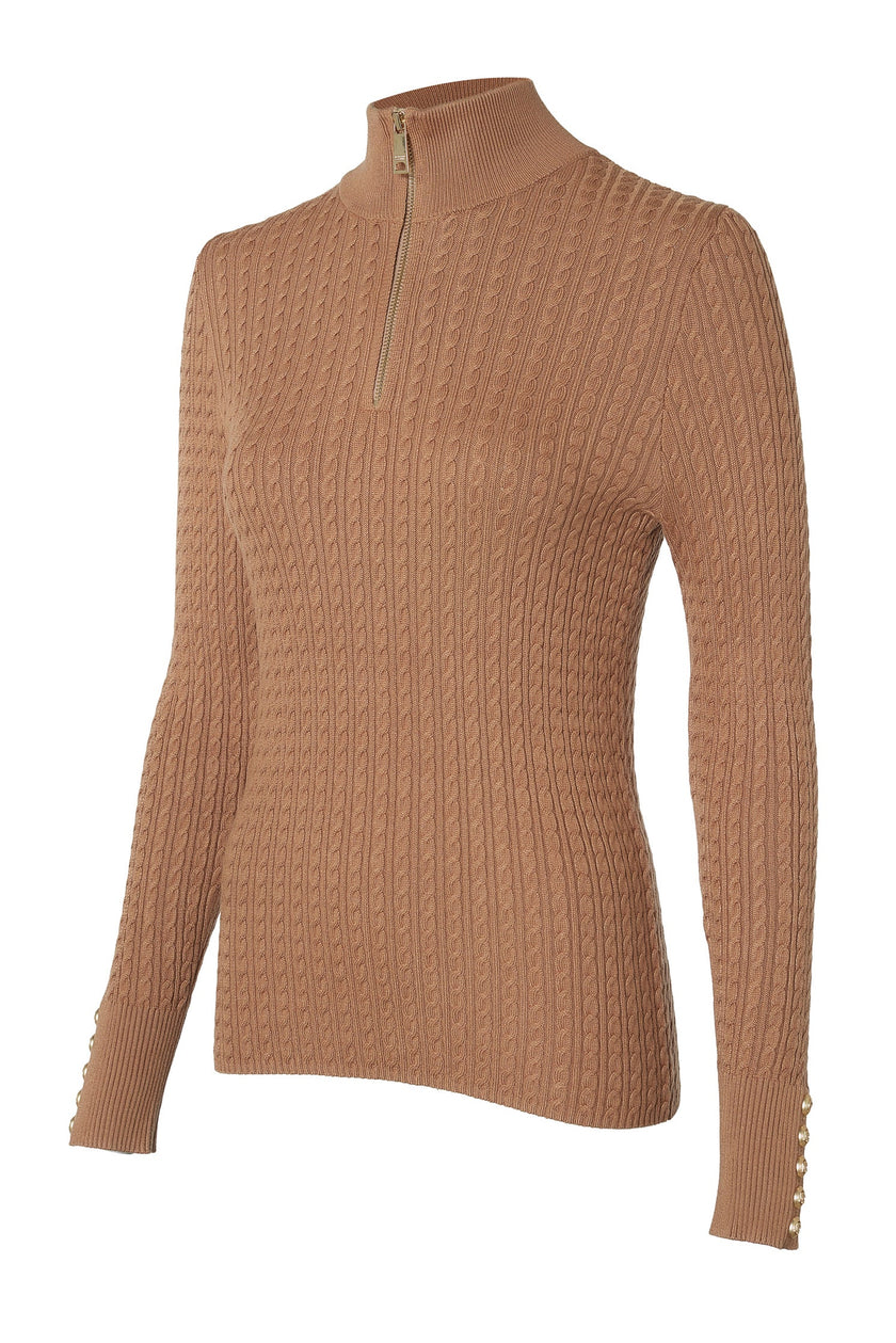 Ava Half Zip Knit (Dark Camel Marl)