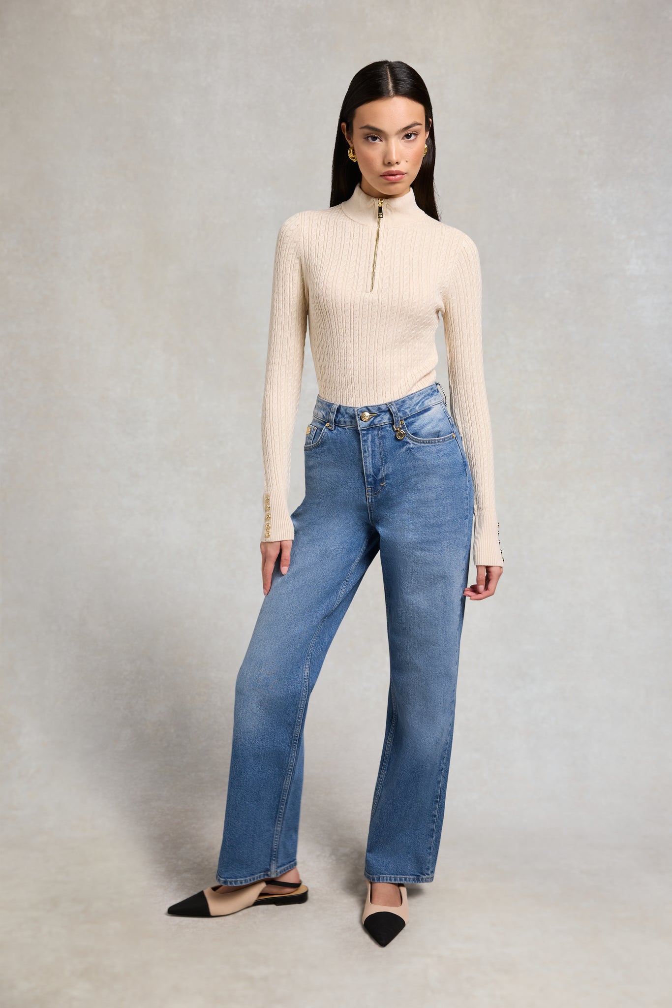 Ava Quarter Zip Knit (Almond)