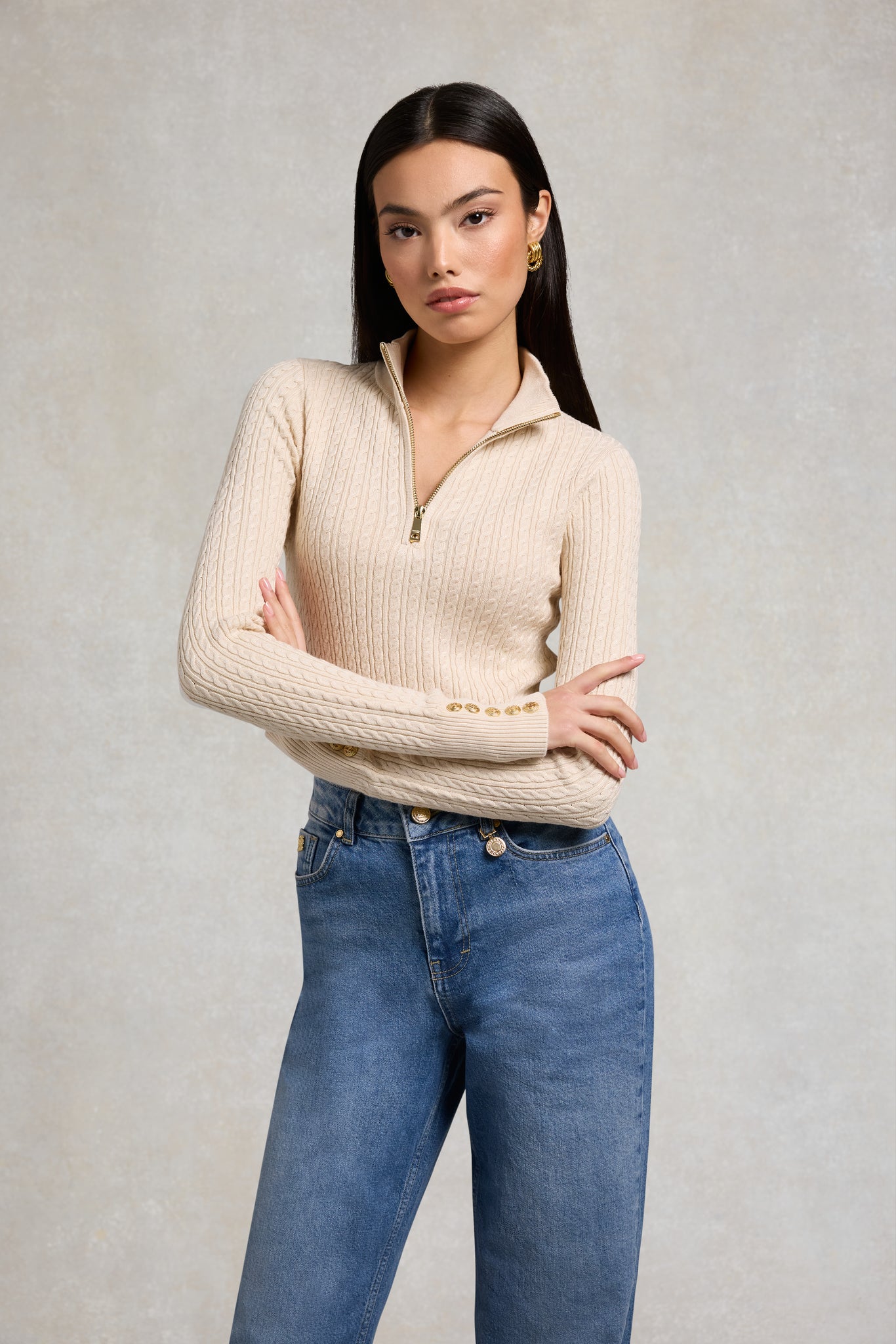 Ava Quarter Zip Knit (Almond)