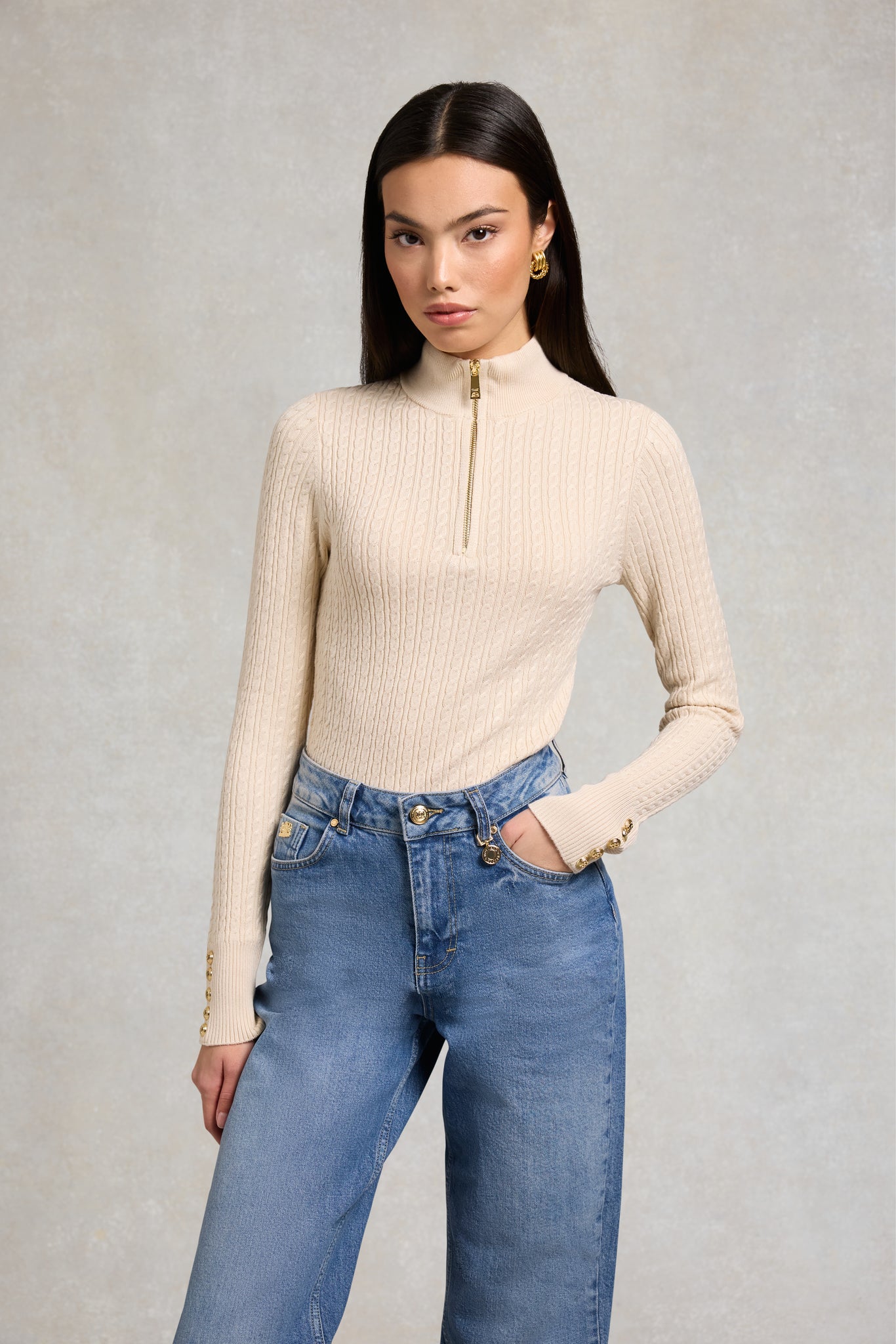 Ava Quarter Zip Knit (Almond)