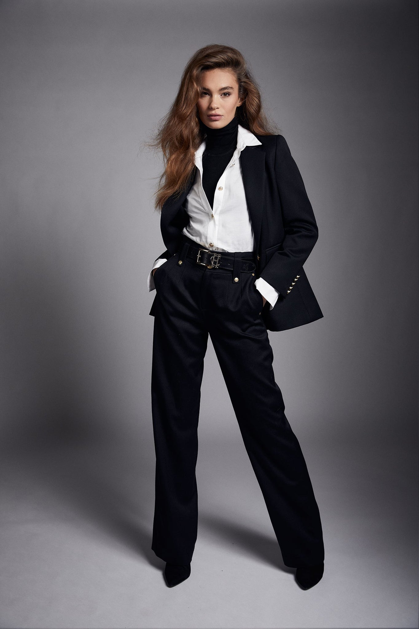 High Waisted Straight Trouser (Black Barathea)