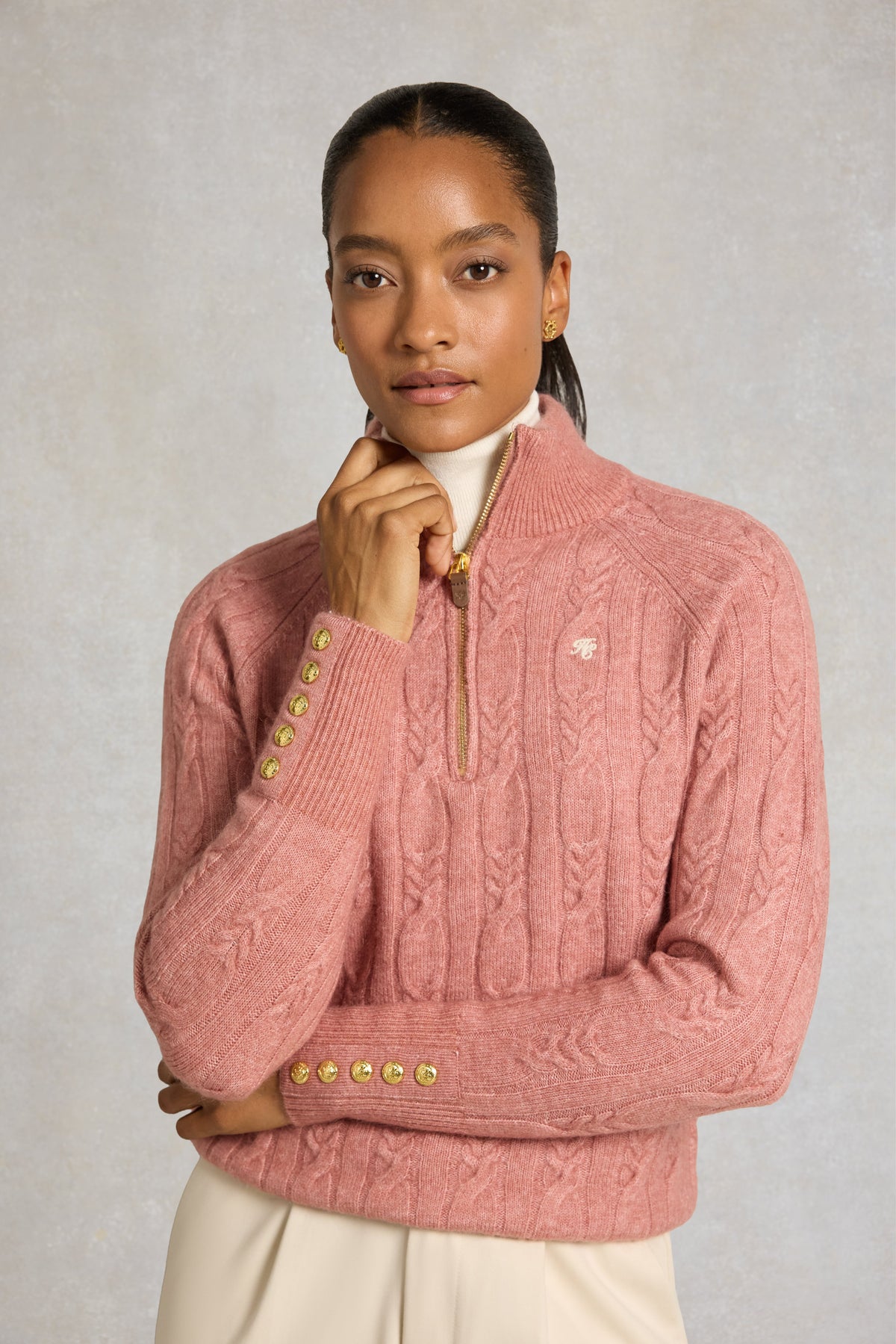 Bridget Quarter Zip Knit (Antique Rose)