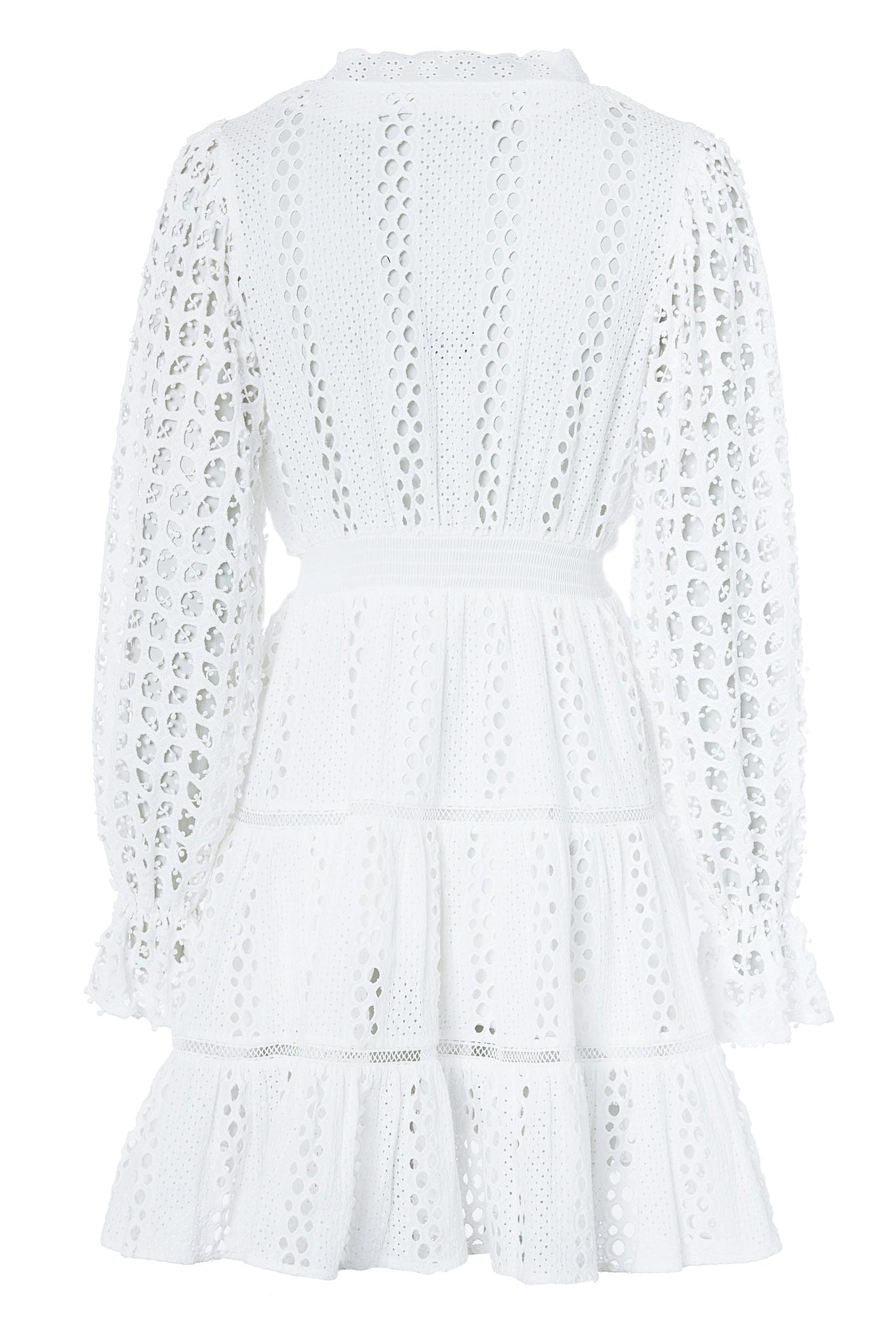 Broderie Lace V-Neck Dress (White)