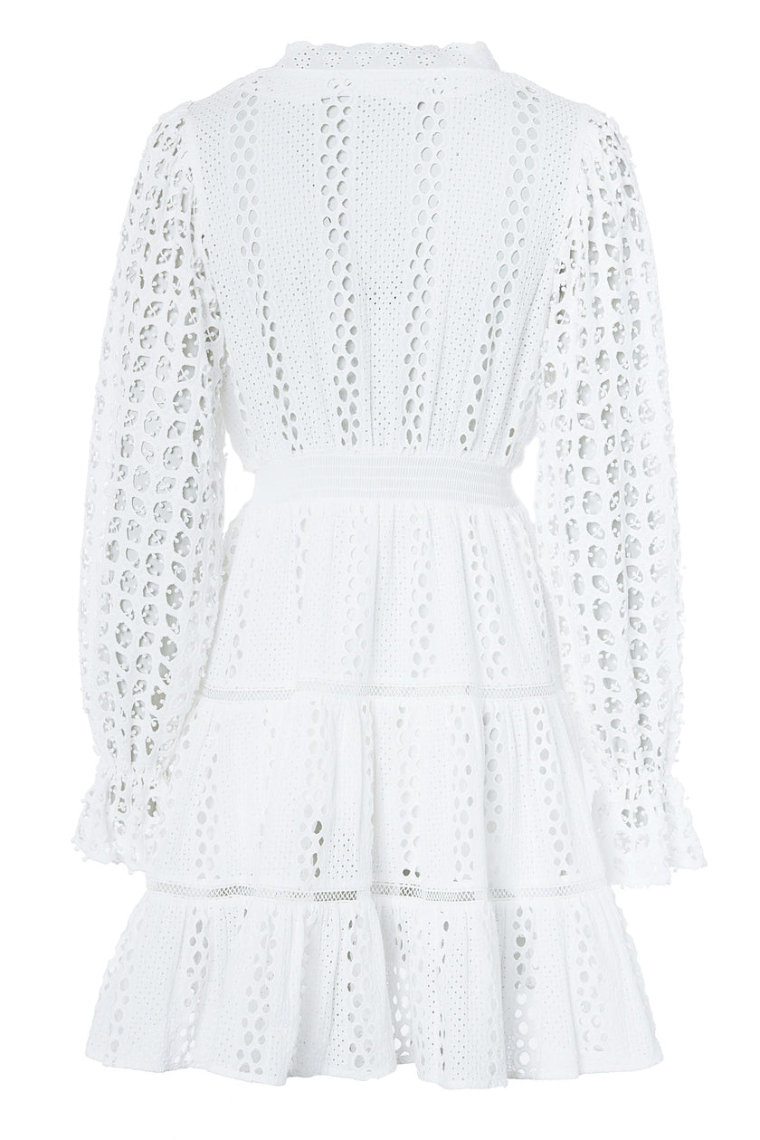 Broderie Lace V-Neck Dress (White)