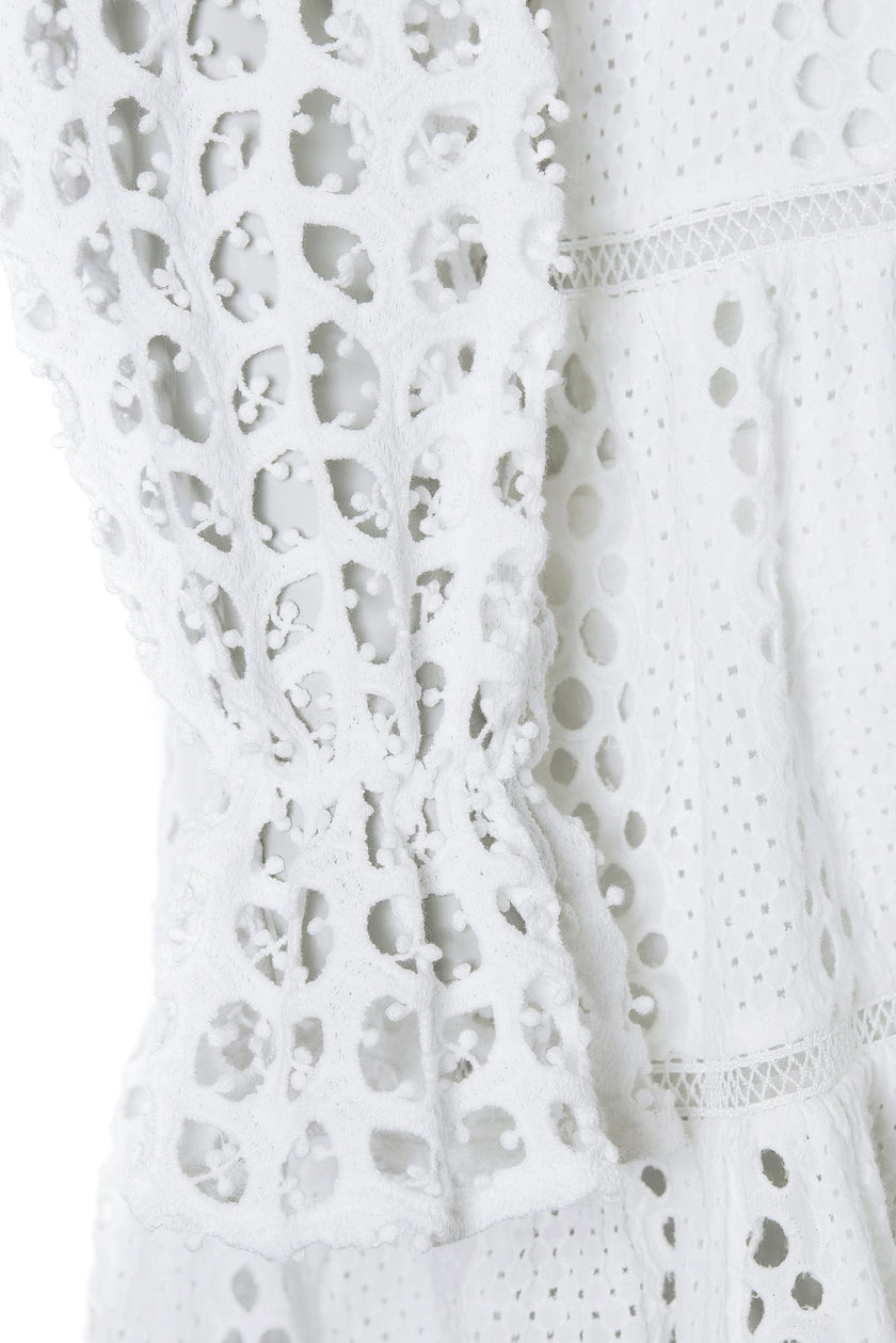 Broderie Lace V-Neck Dress (White)