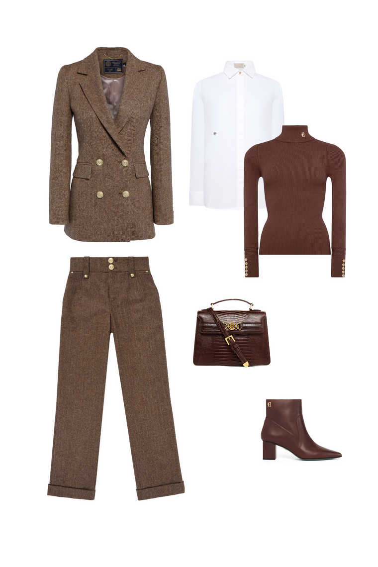 The Office Brown Herringbone Suit Set Look