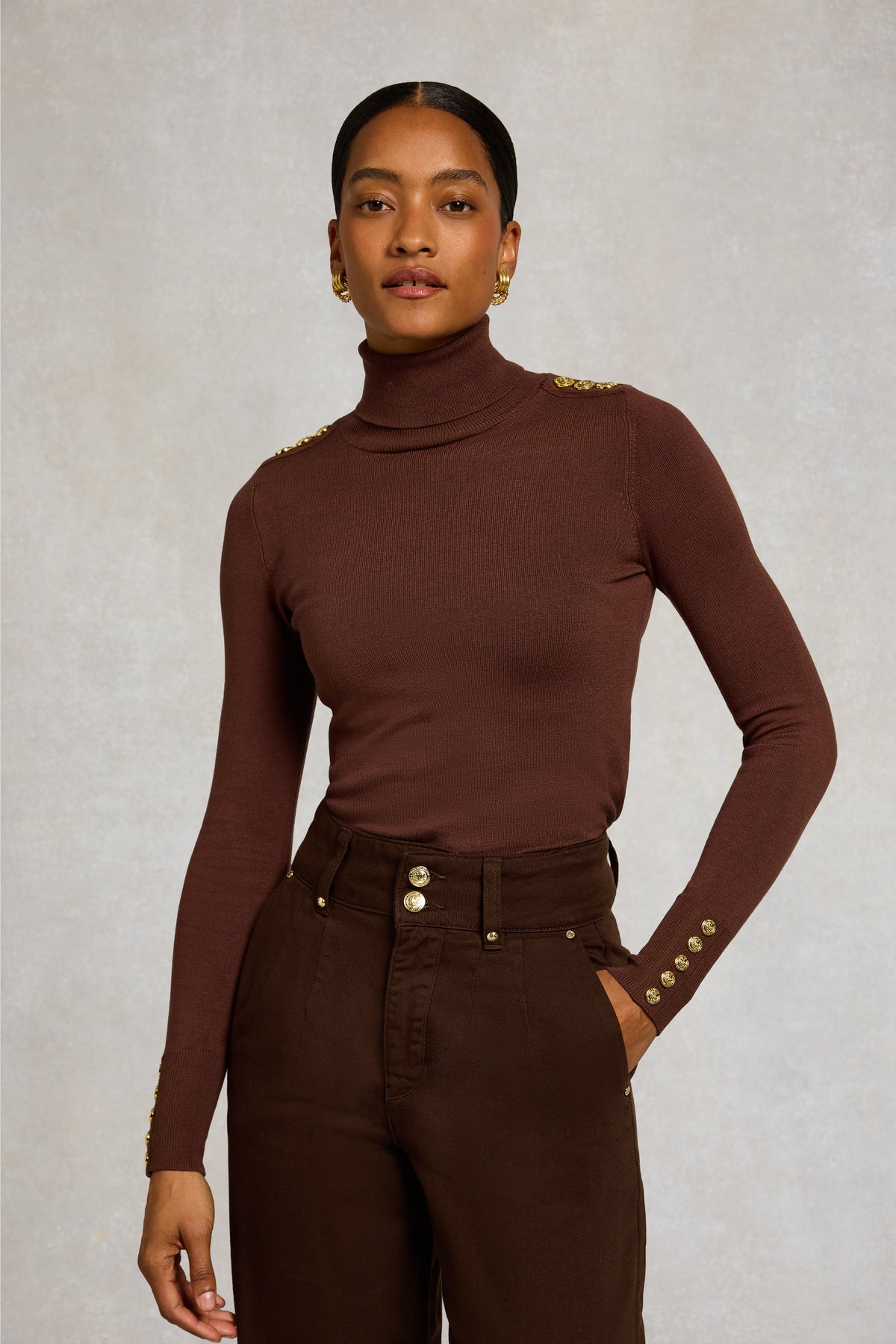 Buttoned Knit Roll Neck (Walnut)