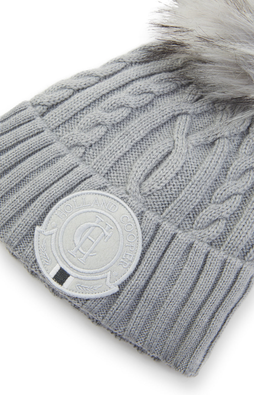 Cable Faux Fur Bobble Hat (Grey Marl)