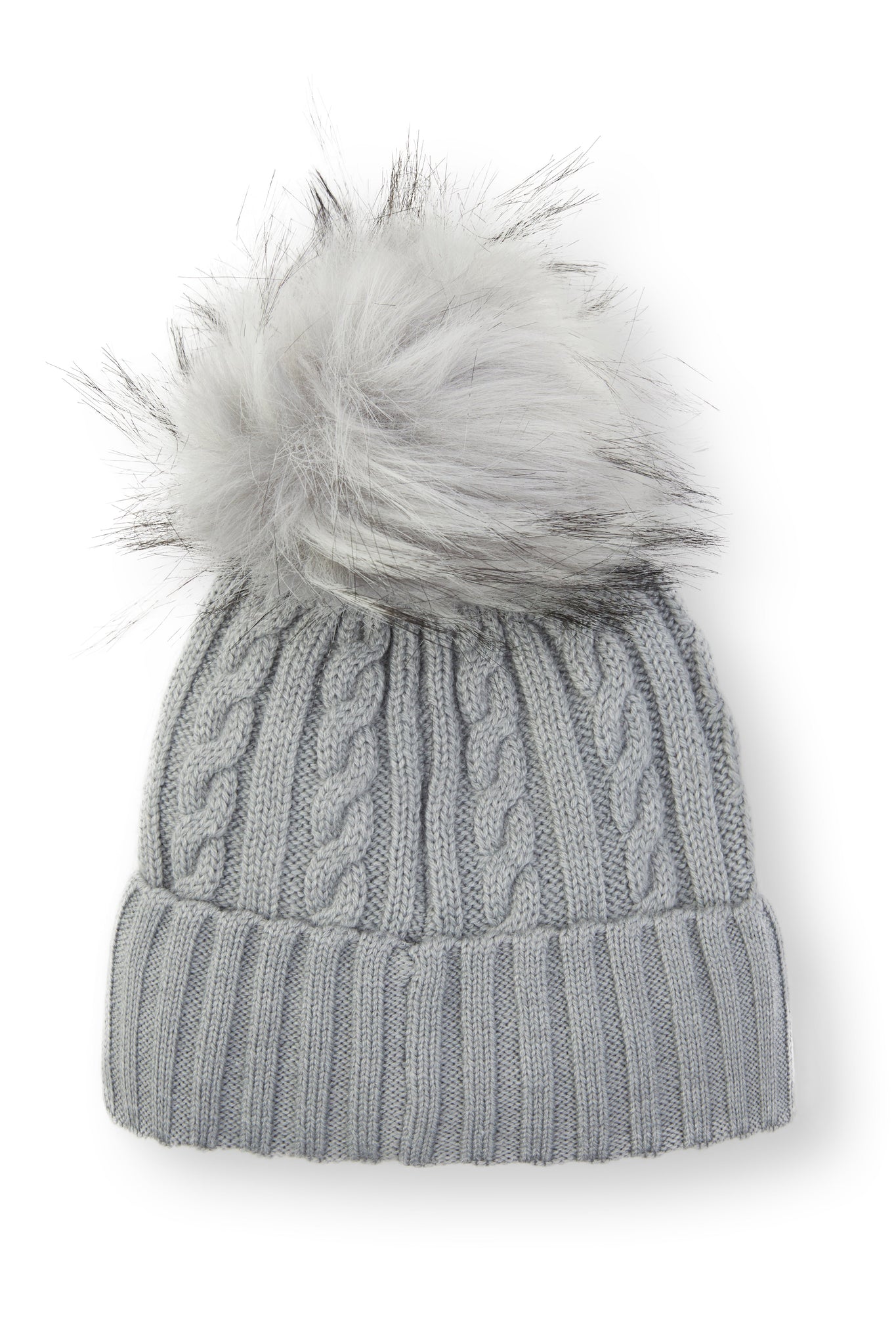 Cable Faux Fur Bobble Hat (Grey Marl)