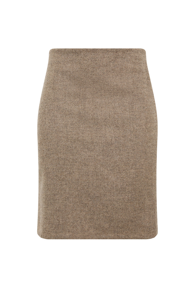 Chelsea Midi Skirt (Stone Herringbone)