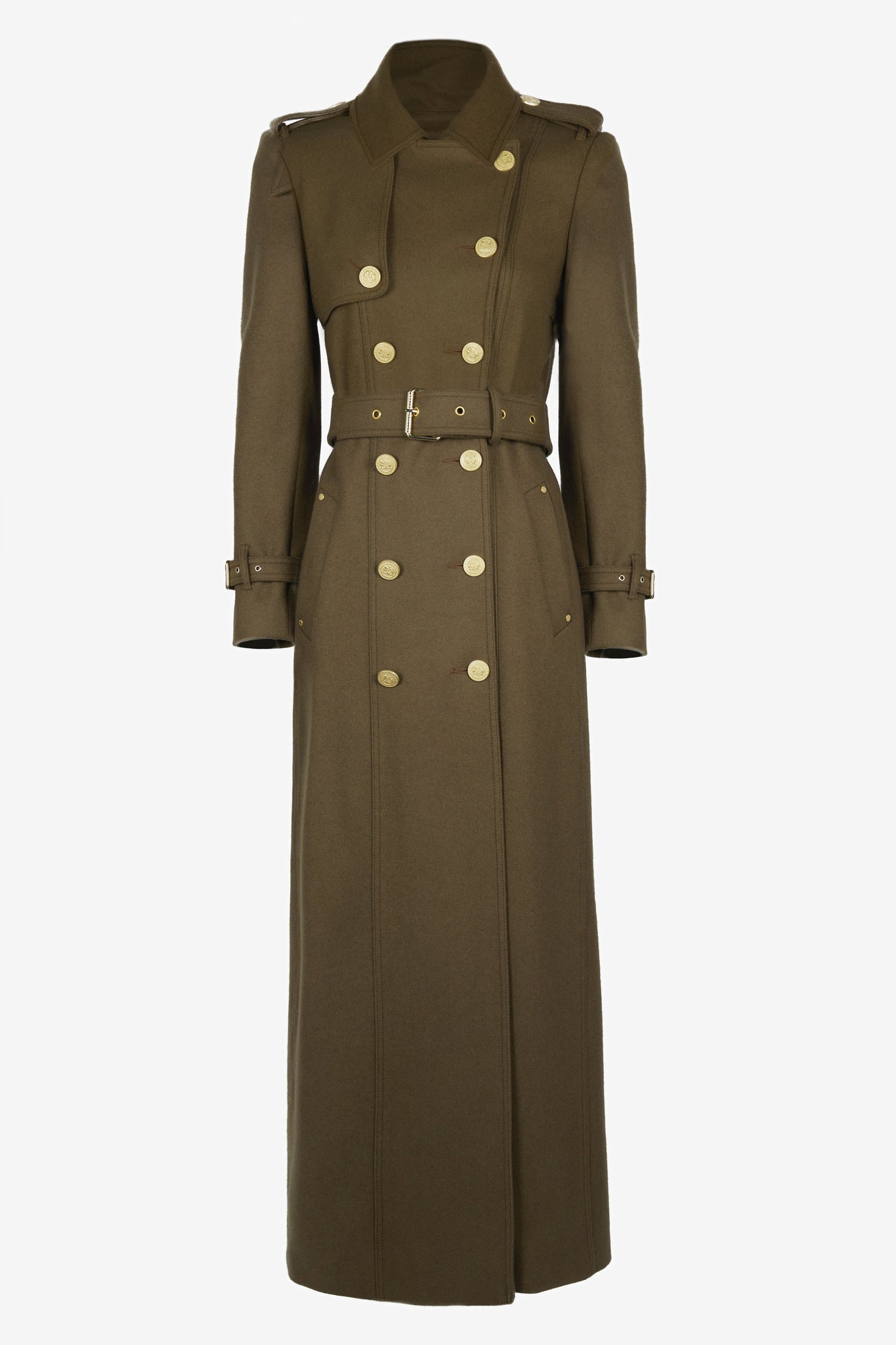 womens khaki wool double breasted trench coat