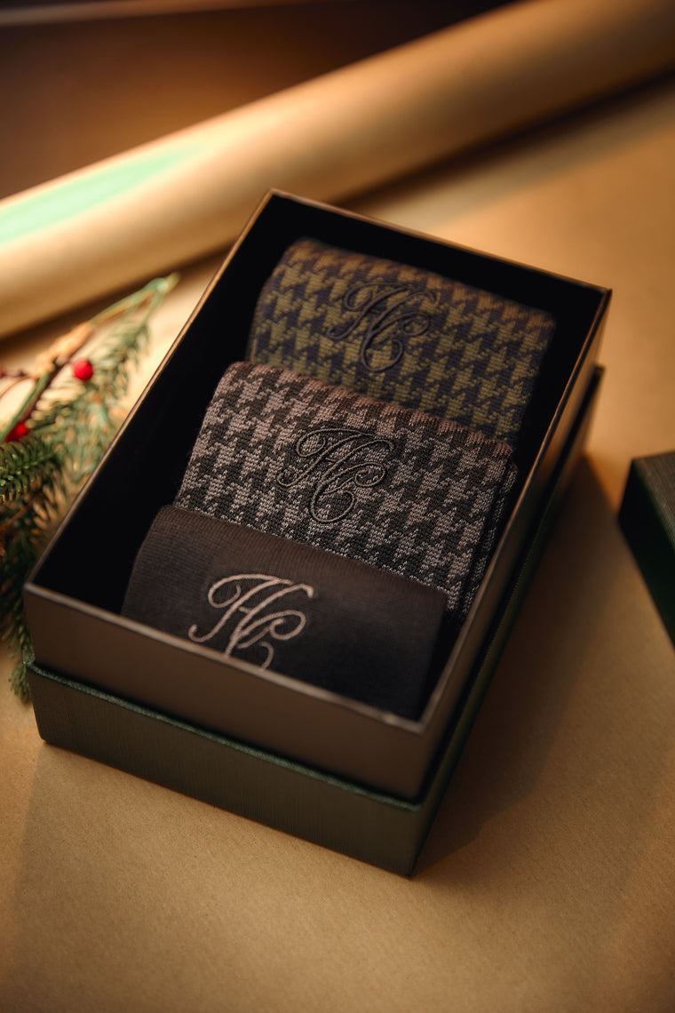 Men's Sock Gift Box (Charcoal Houndstooth Set)