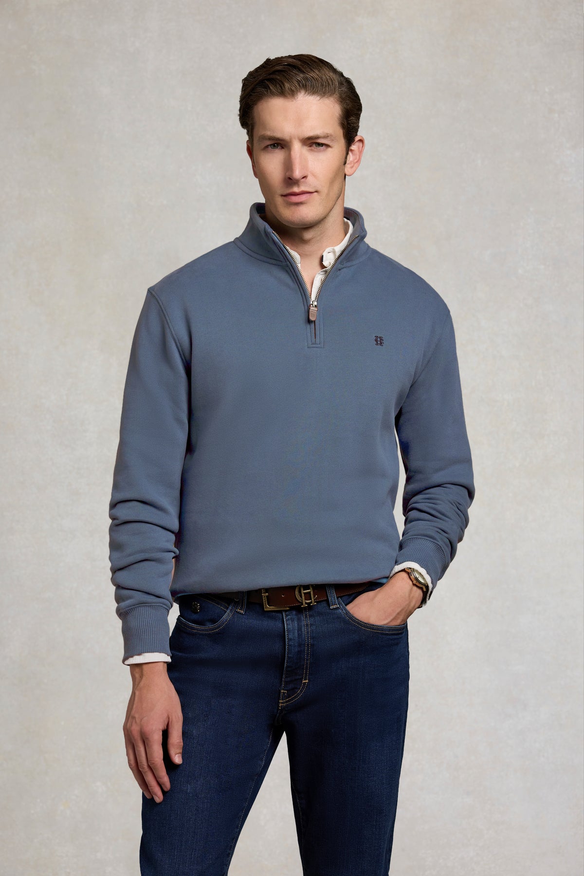 Men's Classic Quarter Zip Sweat (Denim Blue)