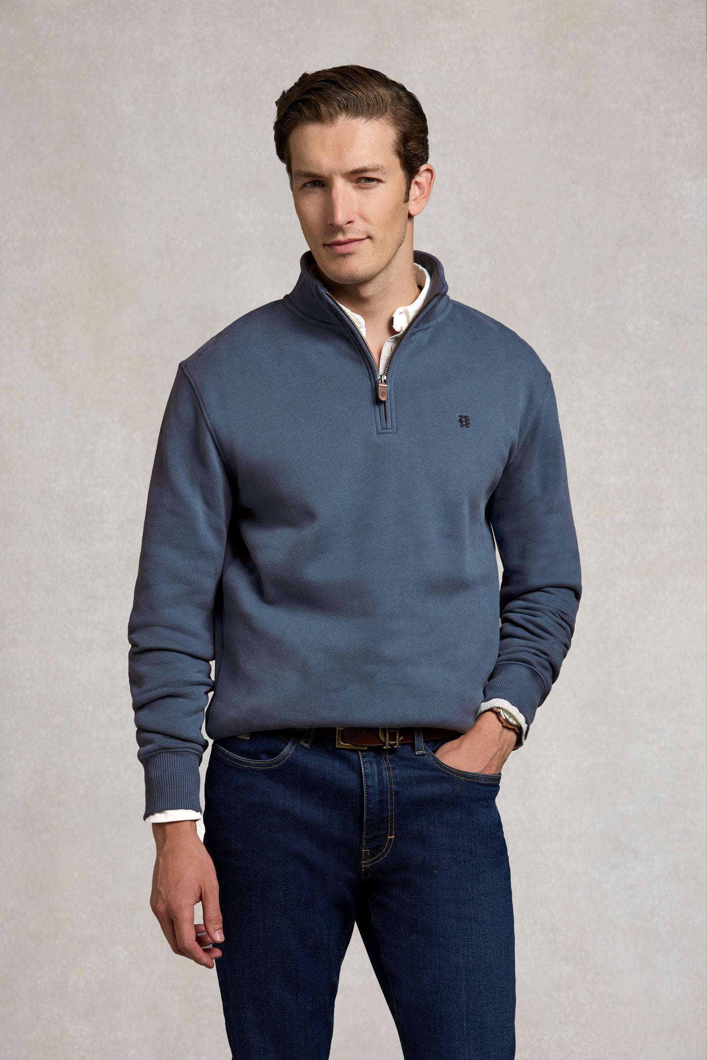 Men's Classic Quarter Zip Sweat (Denim Blue)