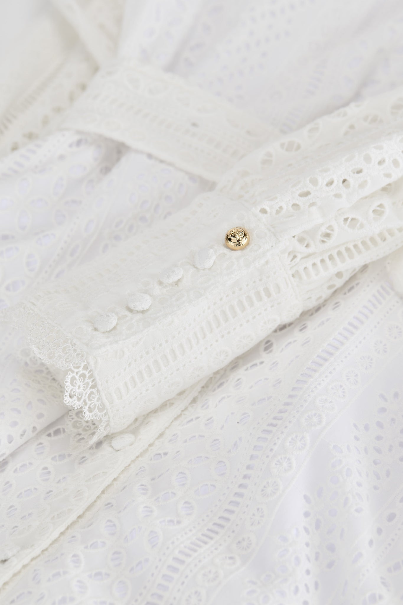 Collarless Broderie Mini Dress (White)