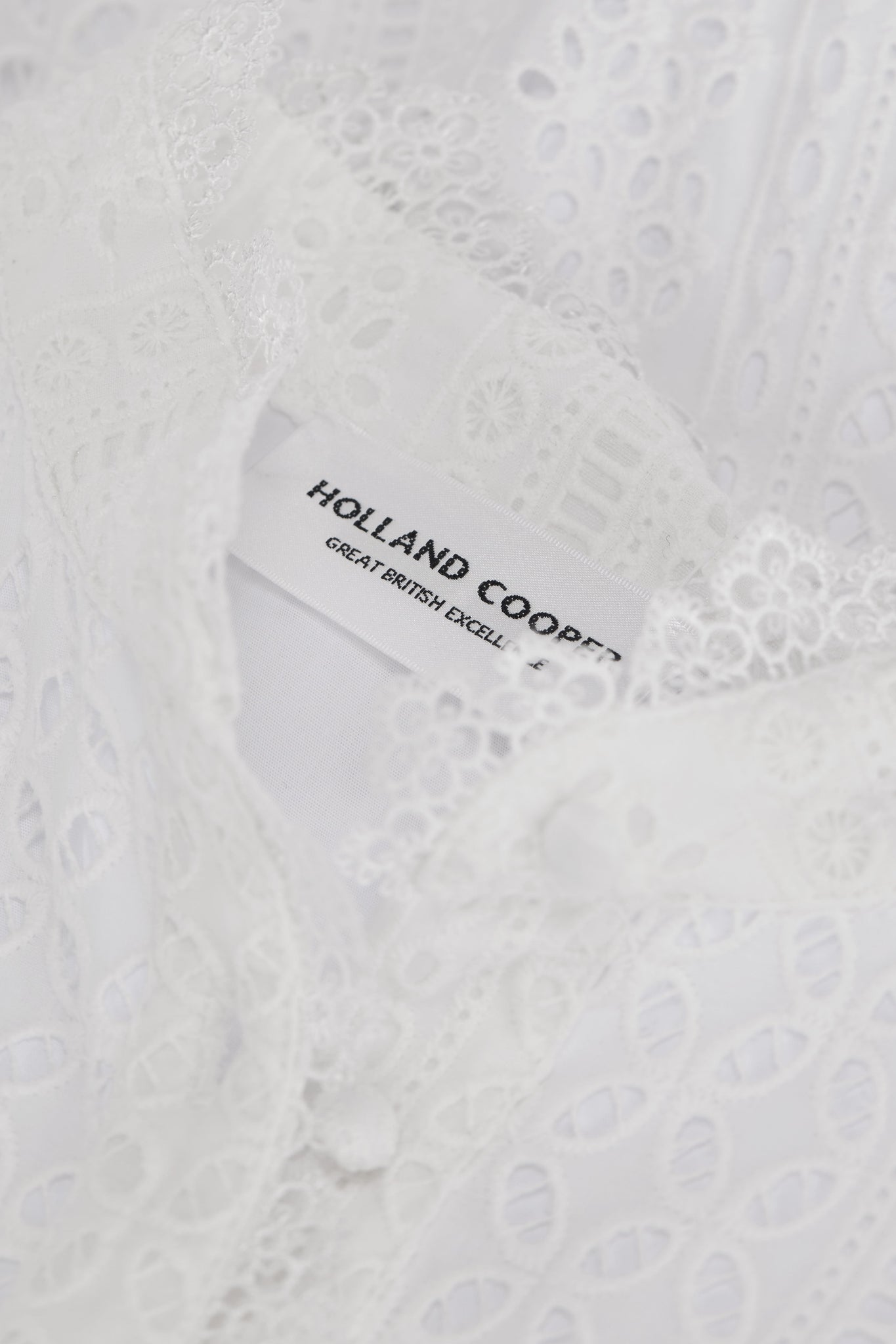 Collarless Broderie Mini Dress (White)