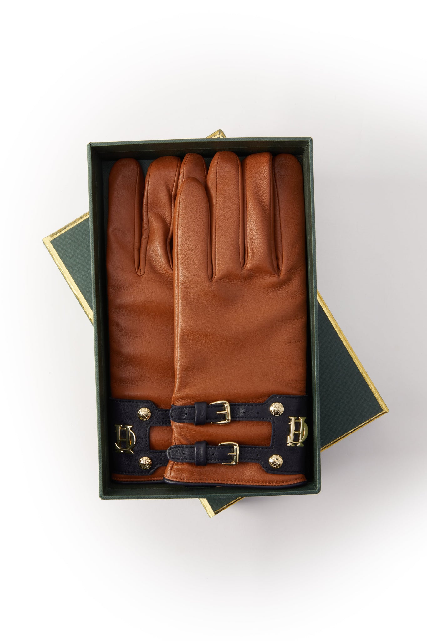 Contrast Leather Gloves (Tan Ink Navy)