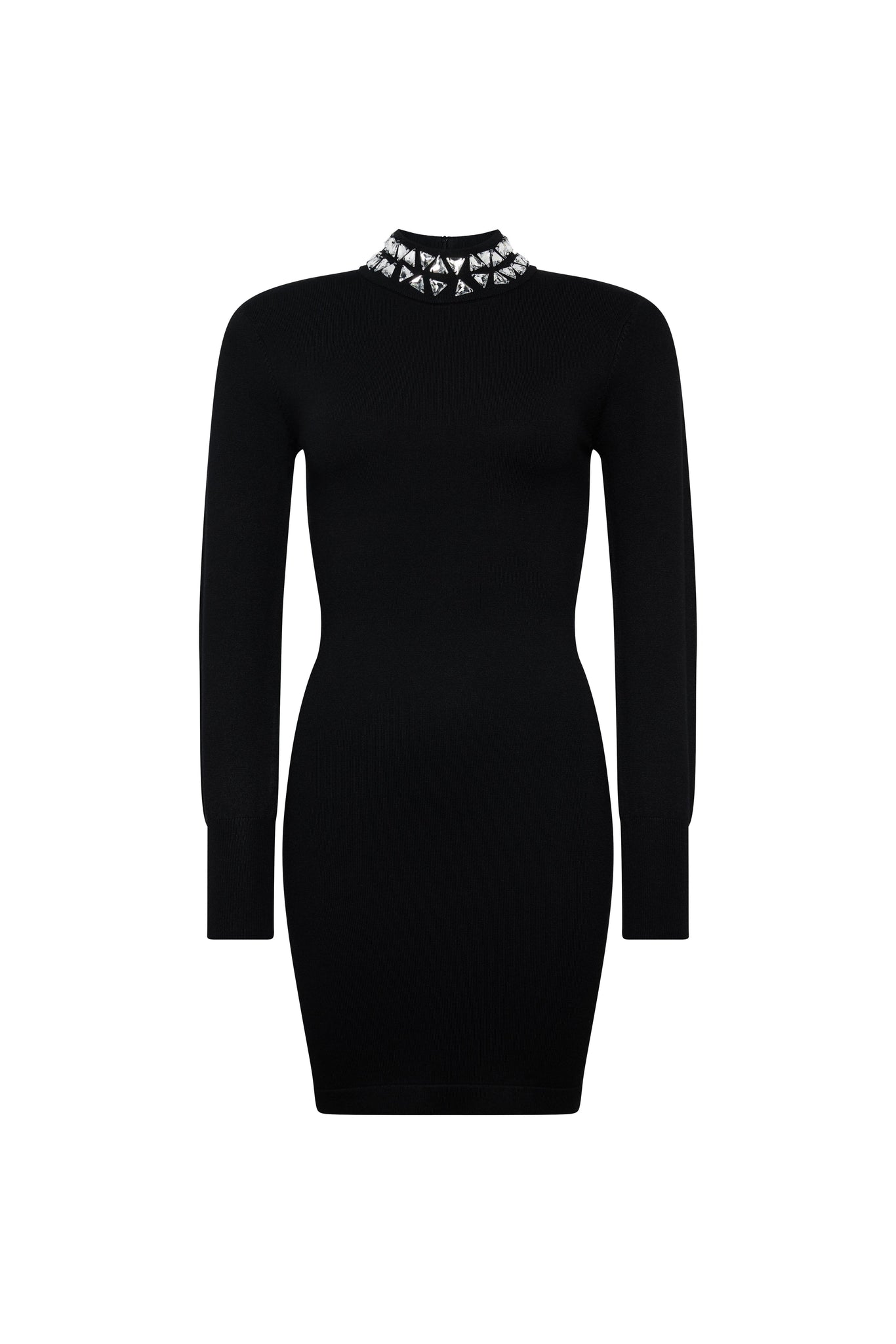 Crystal Roll Neck Knit Dress (Black)