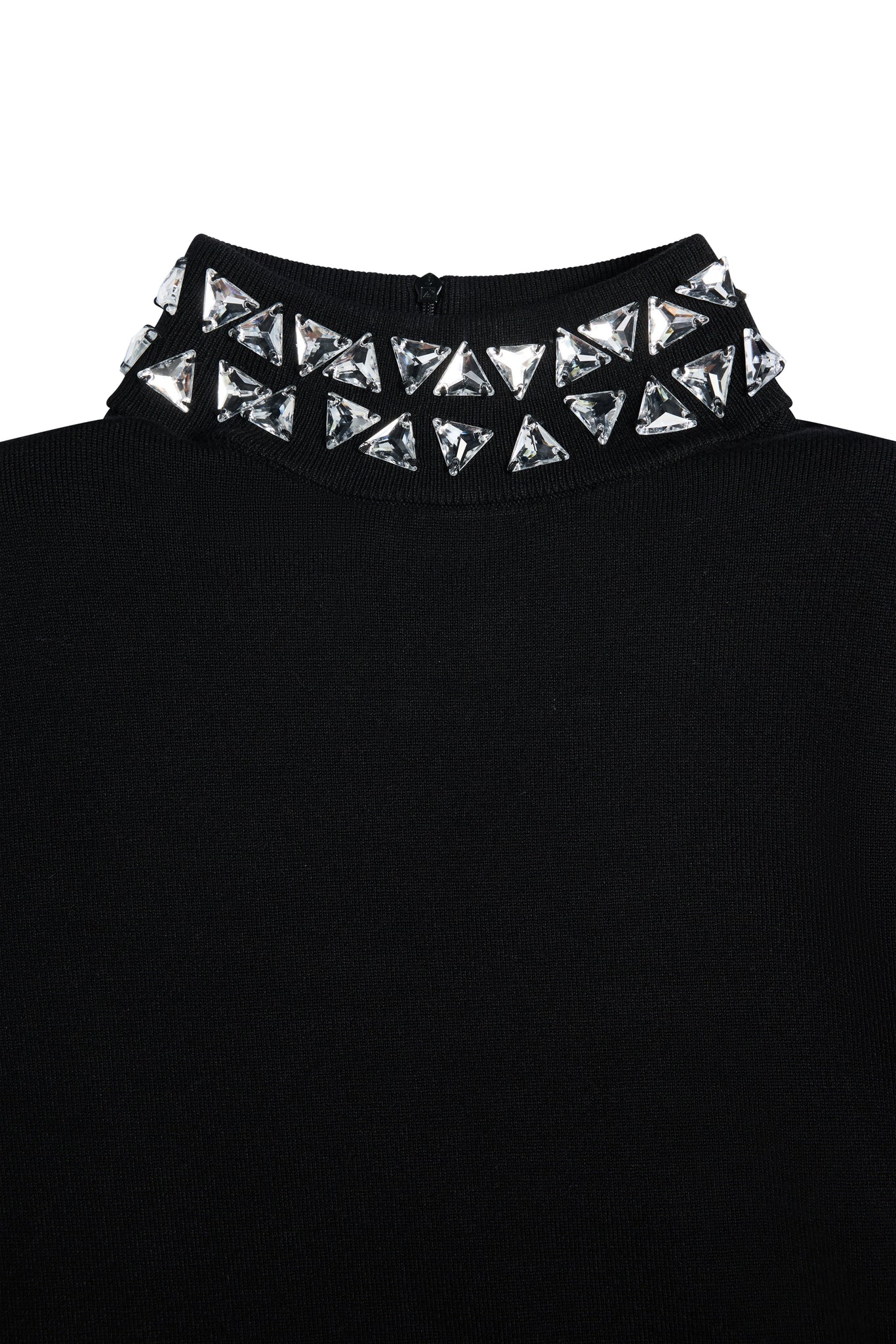 Crystal Roll Neck Knit Dress (Black)