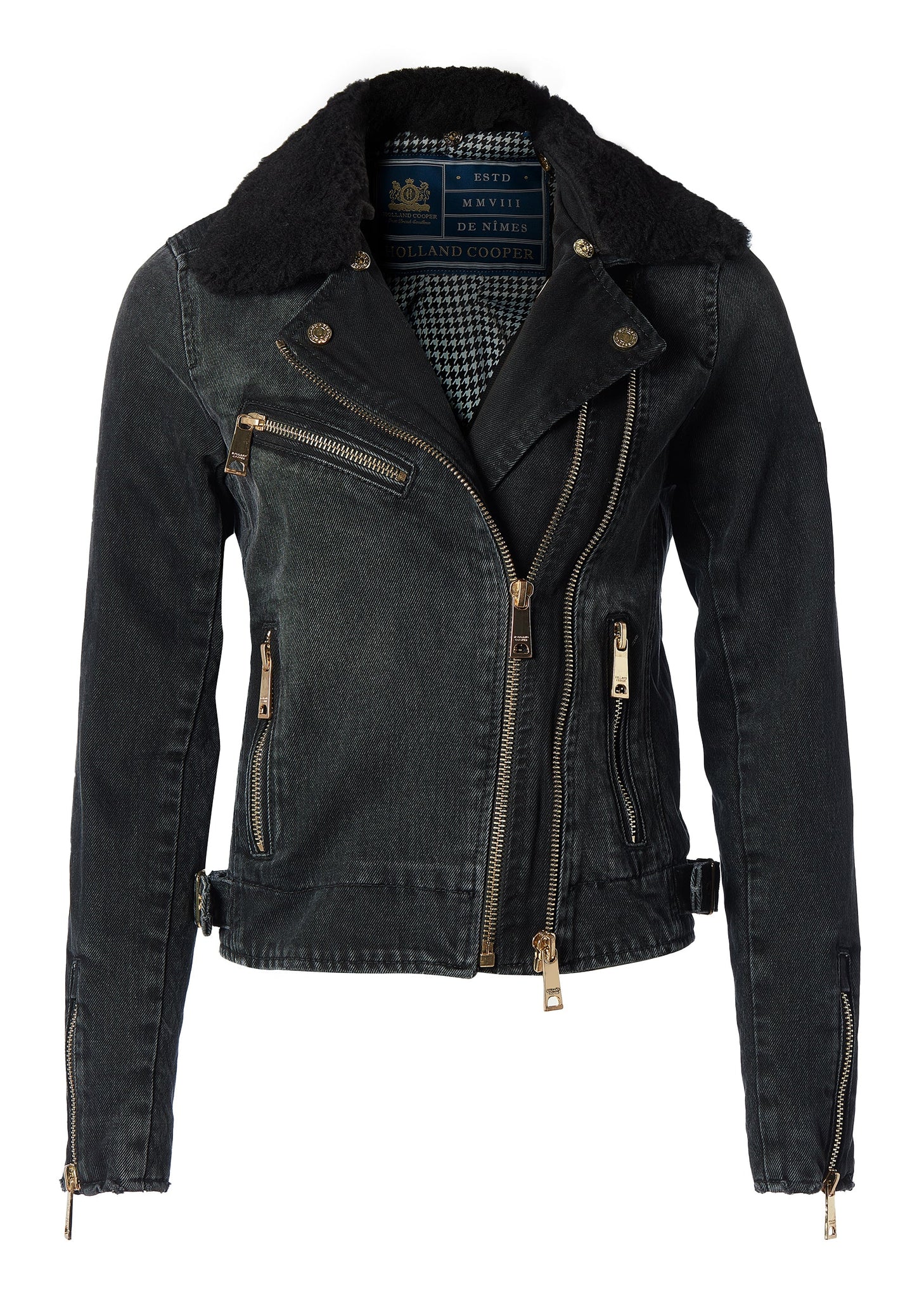 Denim Biker Jacket (Washed Black Sherpa)