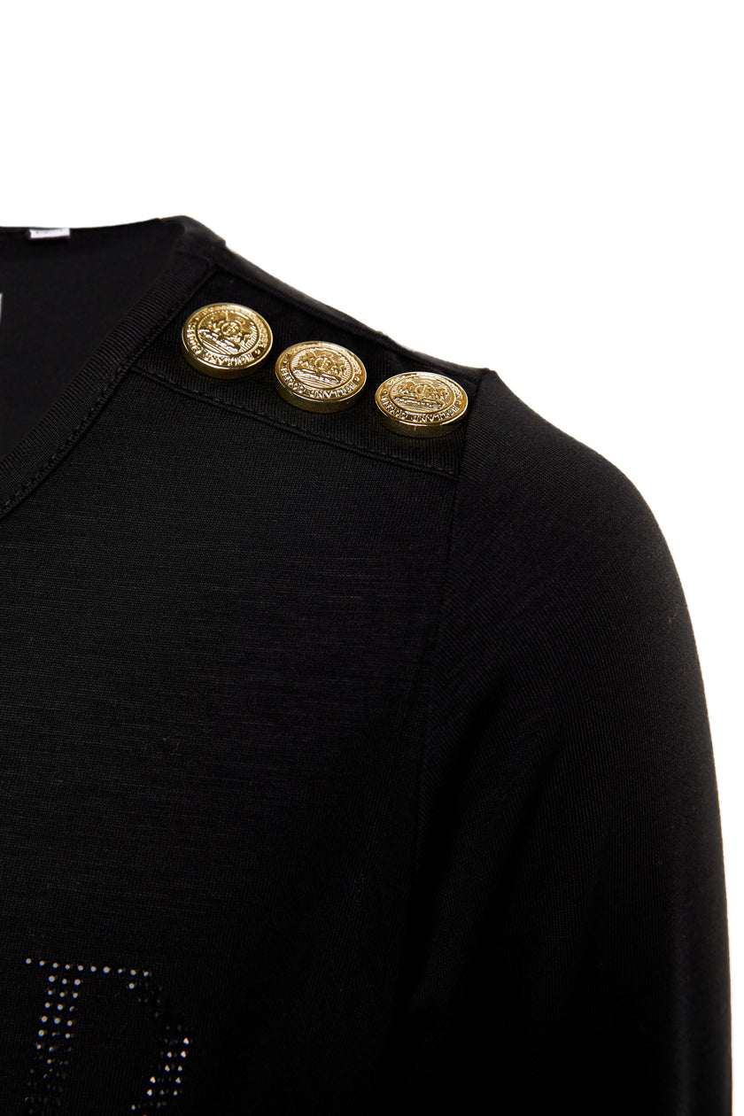 Diamante Long Sleeve Crew Neck Tee (Black)