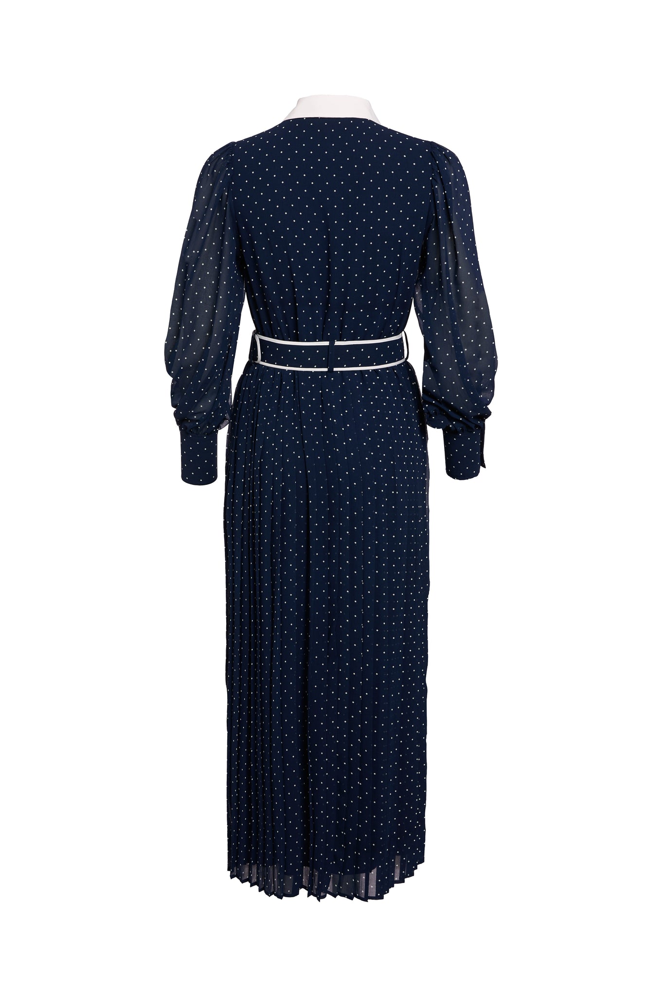 Annabel Pleated Maxi Dress (Ink Navy Polka Dot)