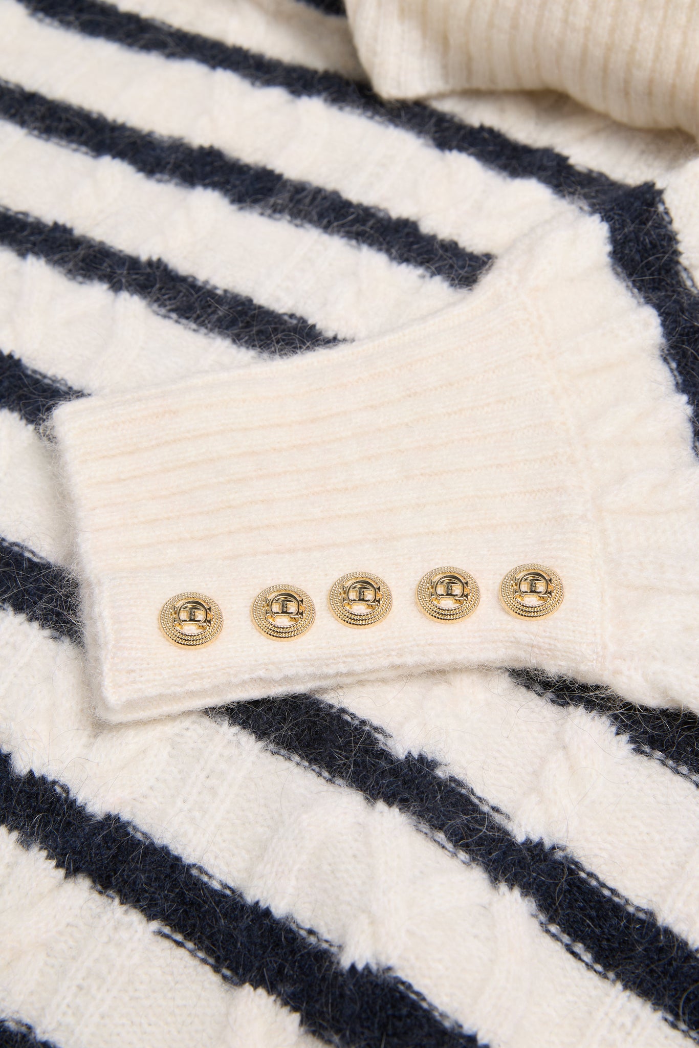 Frances Cowl Neck Knit (Natural Stripe)