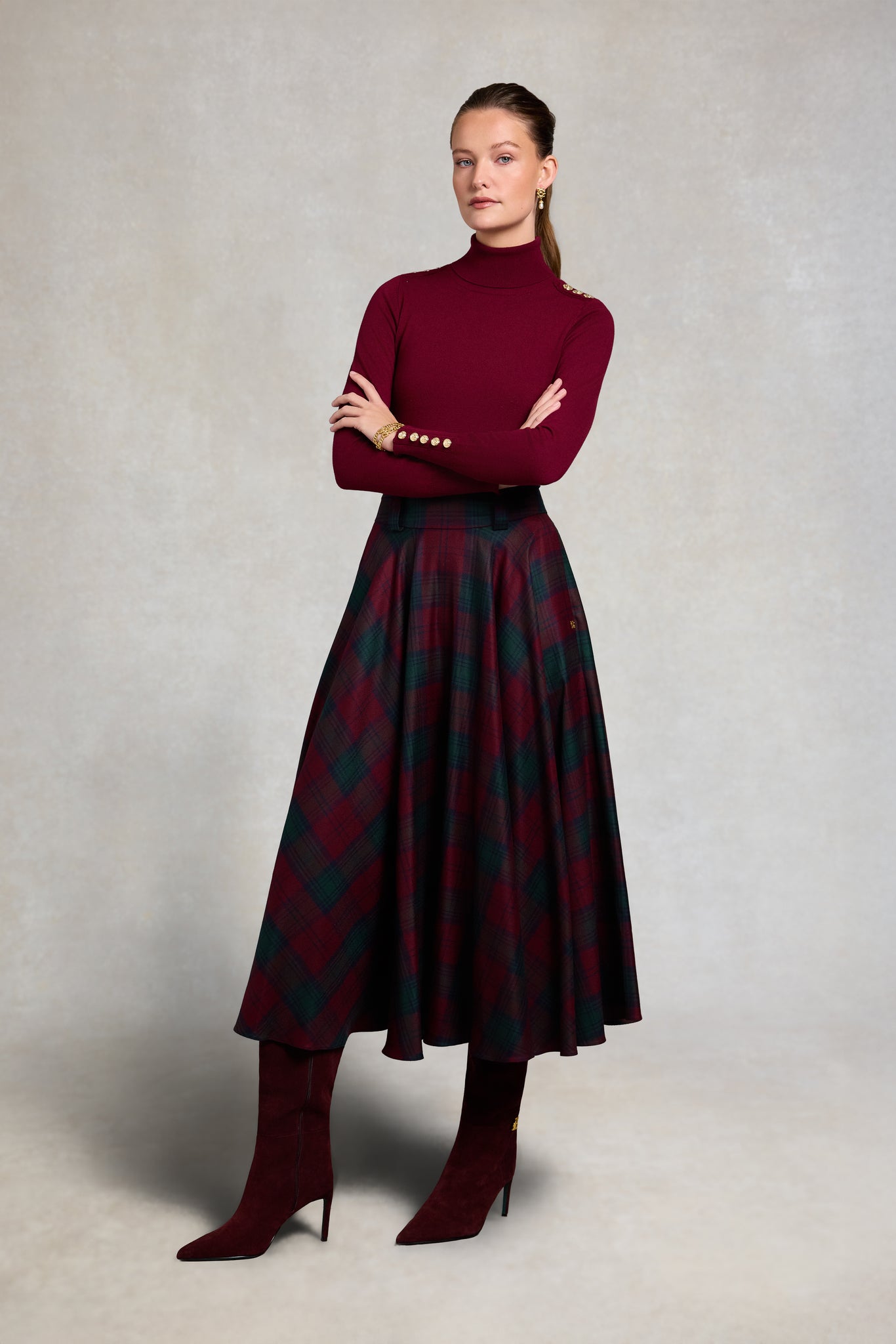360 Maxi Tweed Circle Skirt (Mulberry Tartan)