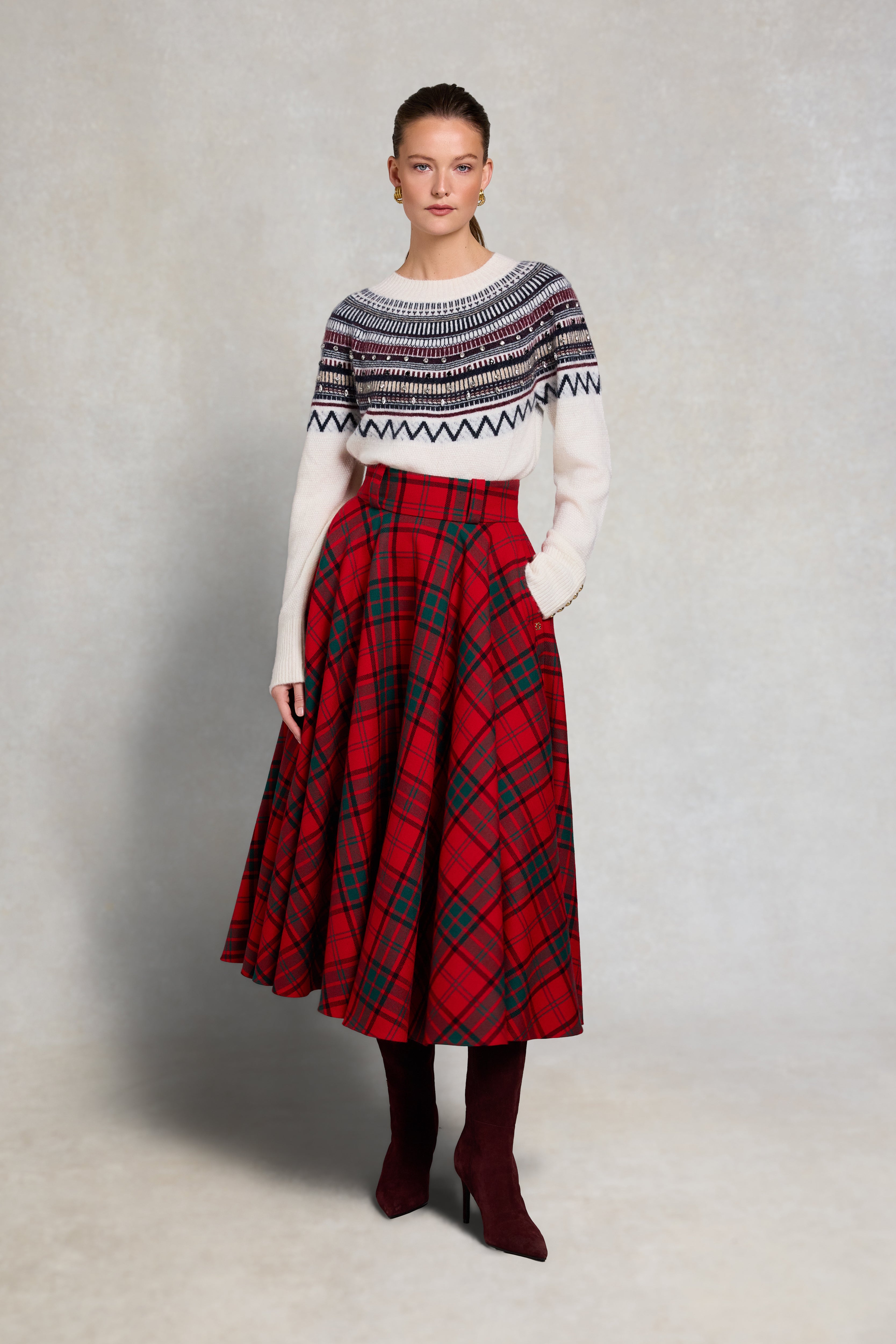 360 Maxi Tweed Circle Skirt (Red Tartan) – Holland Cooper US