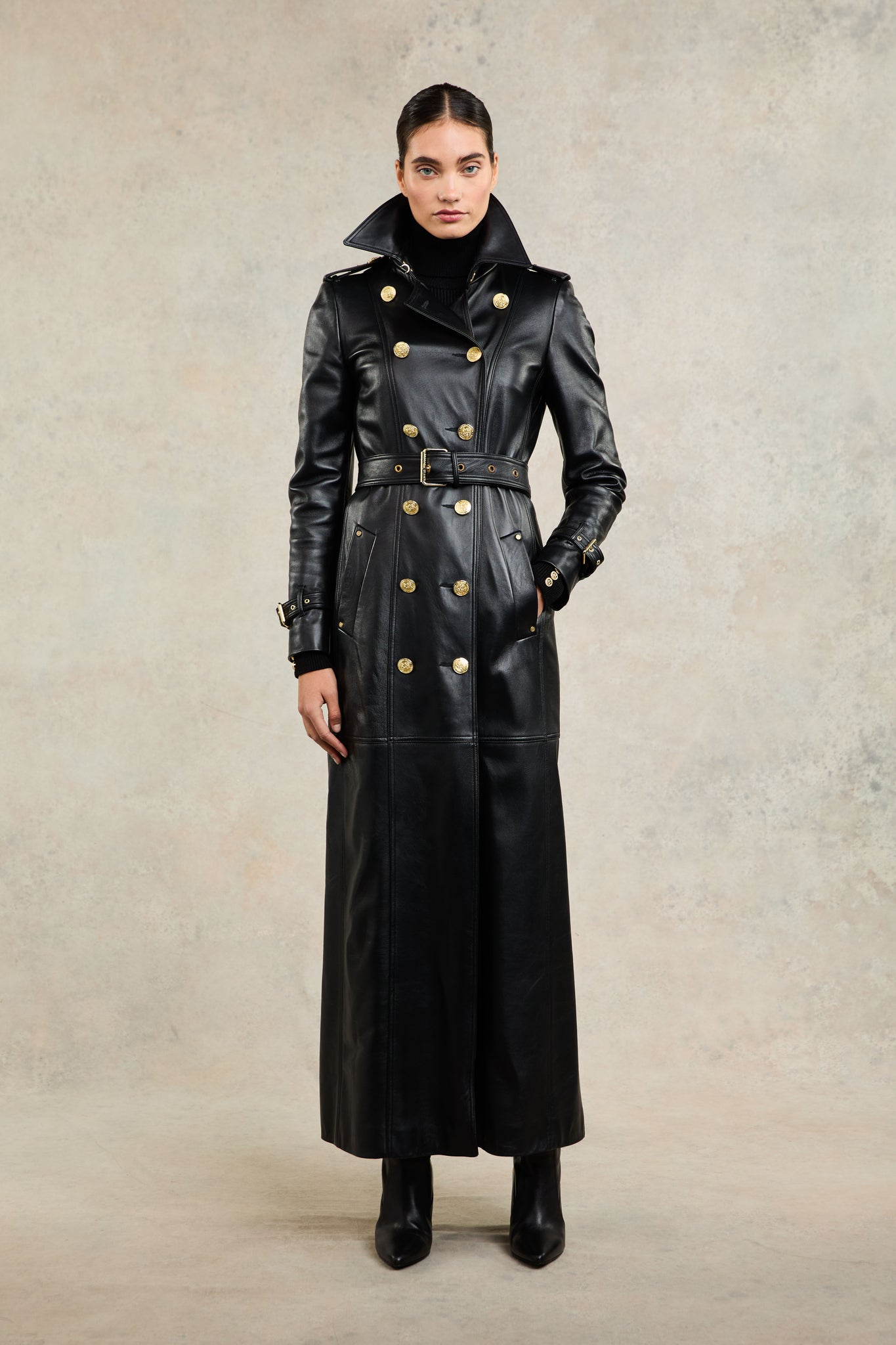 Full Length Marlborough Trench Coat (Valencia Leather Black)