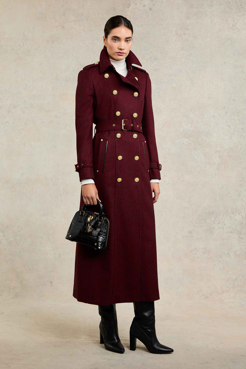 Full Length Marlborough Trench Coat (Red Houndstooth)