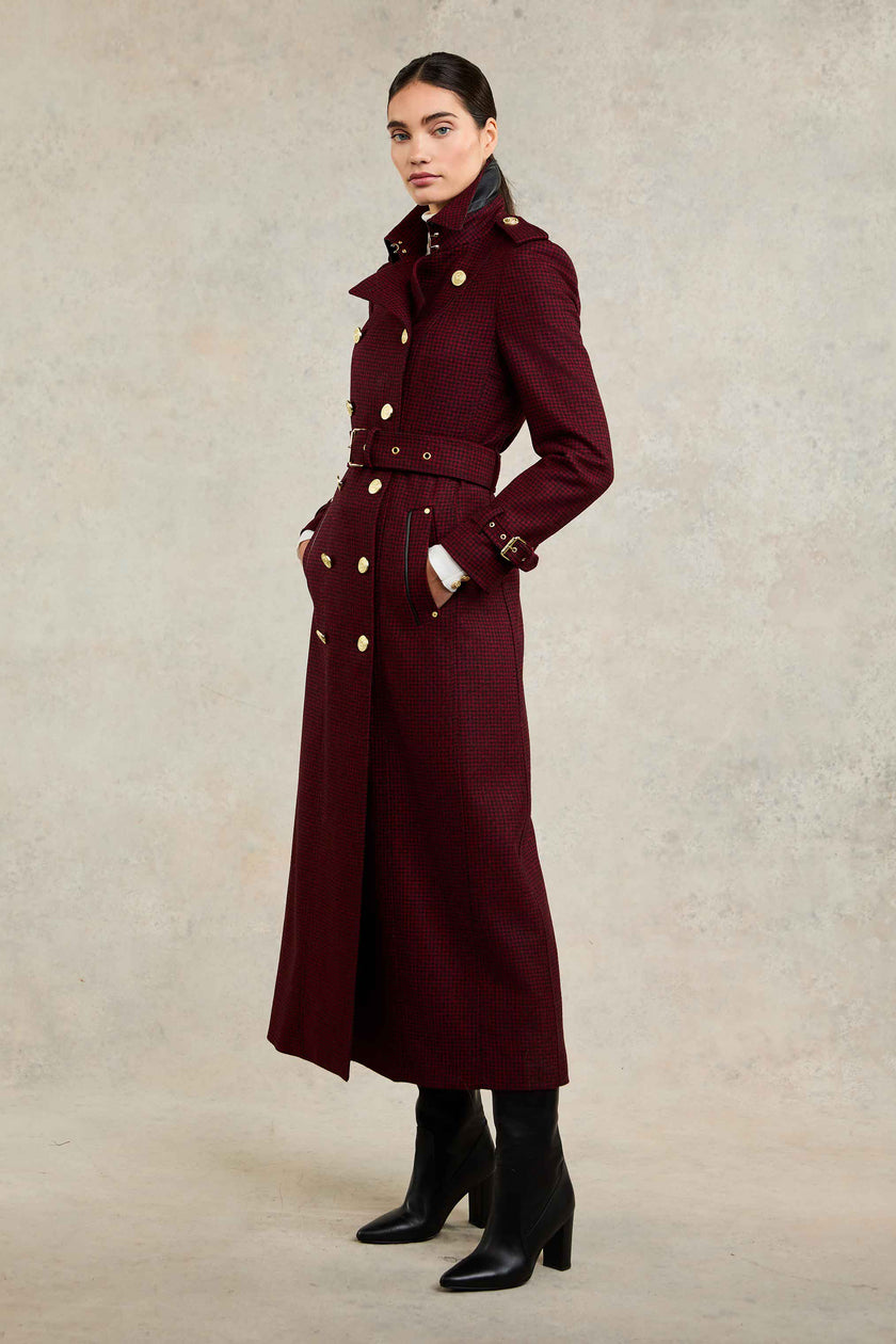 Full Length Marlborough Trench Coat (Red Houndstooth)