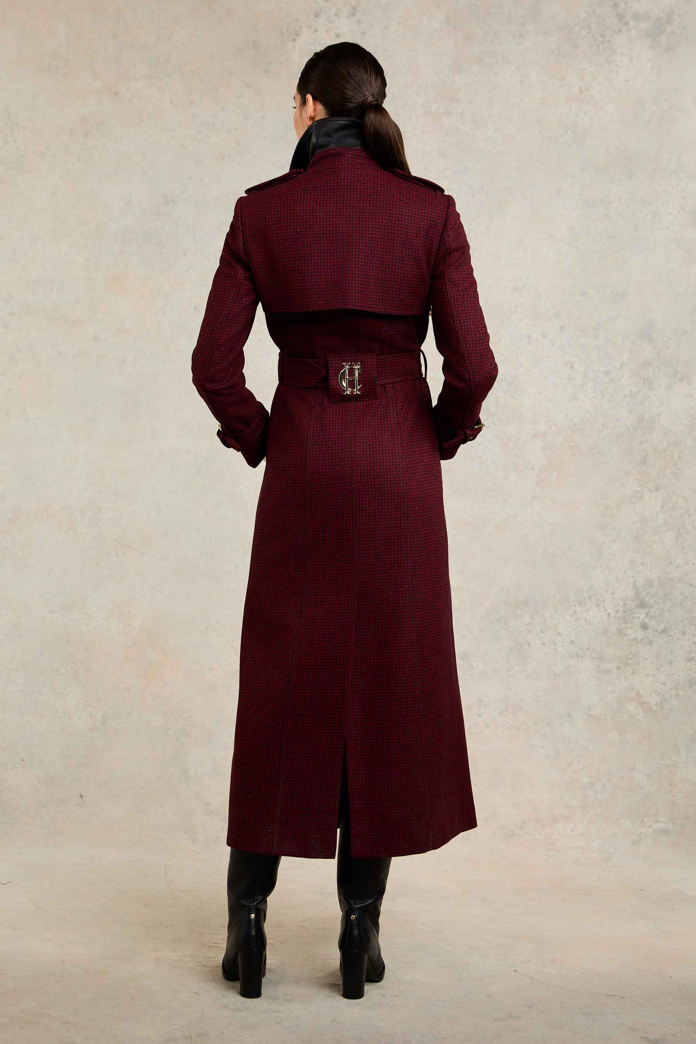 Full Length Marlborough Trench Coat (Red Houndstooth)