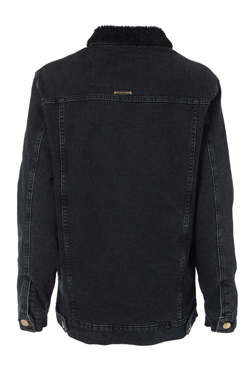 Longline Sherpa Denim Jacket (Washed Black)