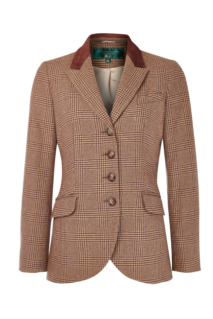 womens brown tweed riding jacket with velvet collar