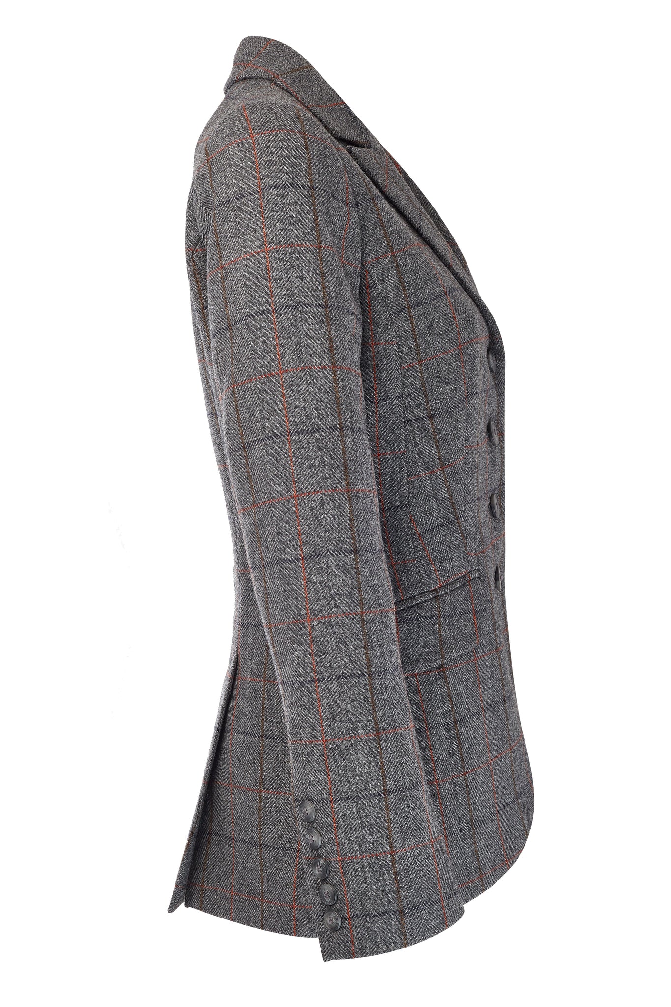 side of womens grey tweed riding jacket 