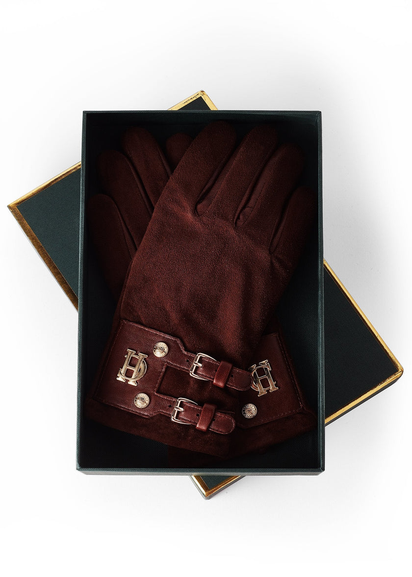 Monogram Suede Gloves (Chocolate)