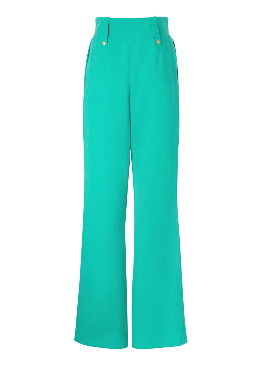 High Waisted Straight Trouser (Jade Linen)