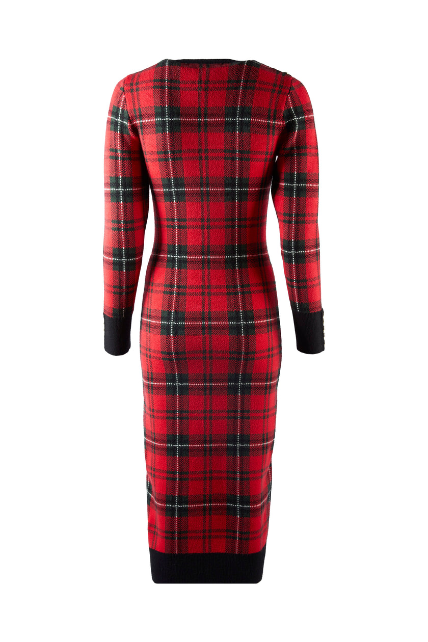 Hepburn Midi Dress (Red Tartan)