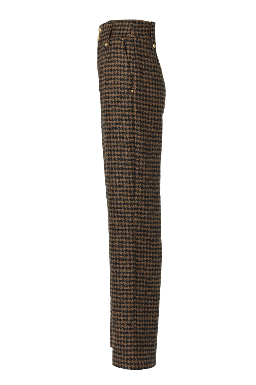 High Waisted Straight Trouser (Chocolate Houndstooth)