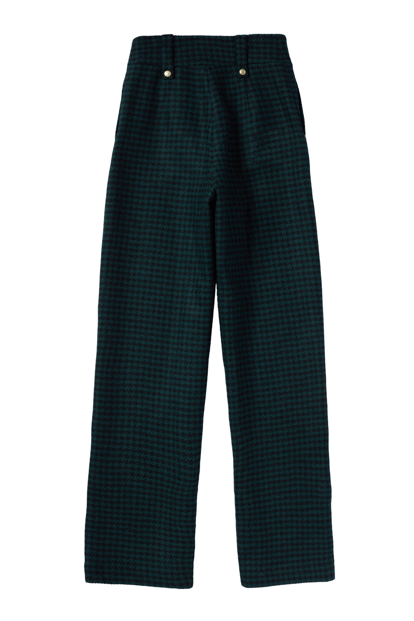 High Waisted Straight Trouser (Emerald Houndstooth)