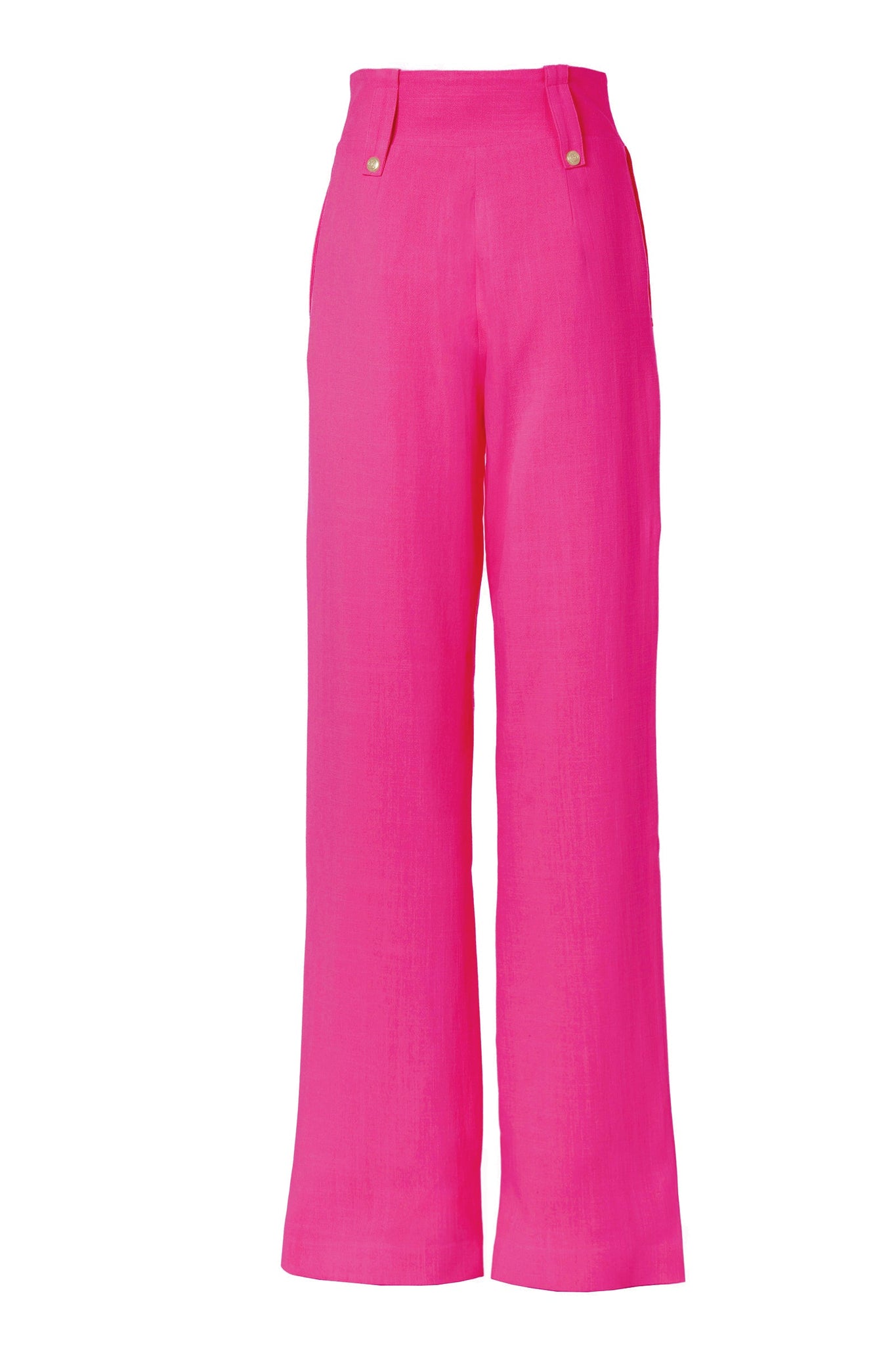 High Waisted Straight Trouser (Hot Pink Linen)