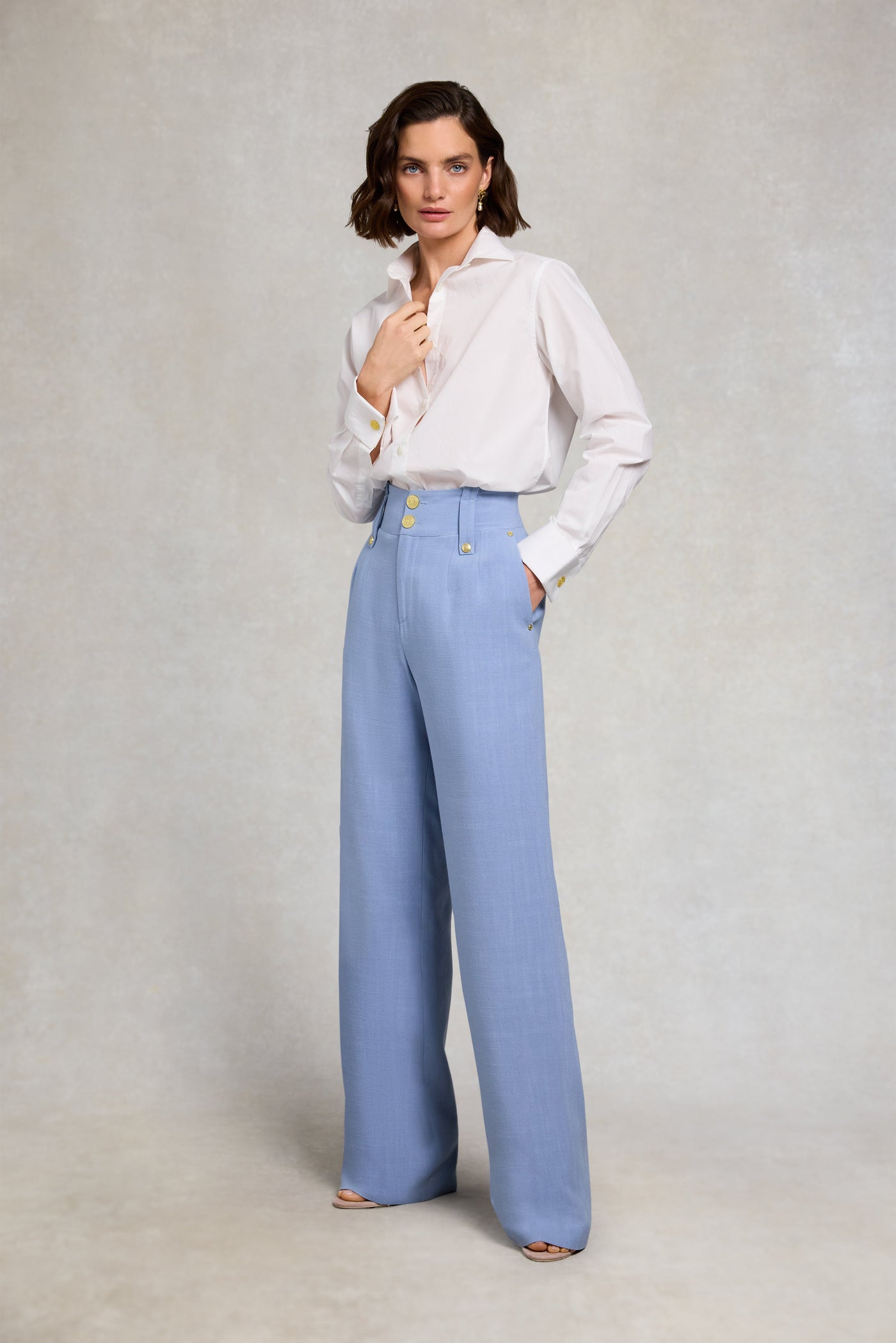 High Waisted Straight Trouser (Ice Blue Linen)