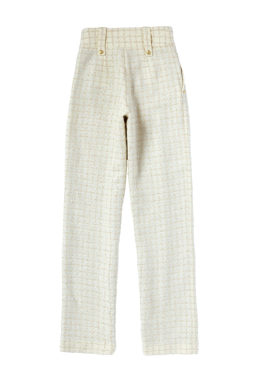 High Waisted Straight Trouser (Ivory Sparkle Tweed)